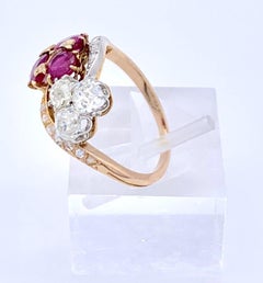 Antique Belle Époque Toi et Moi Ring Ruby Diamond 18 Karat Gold Platinum