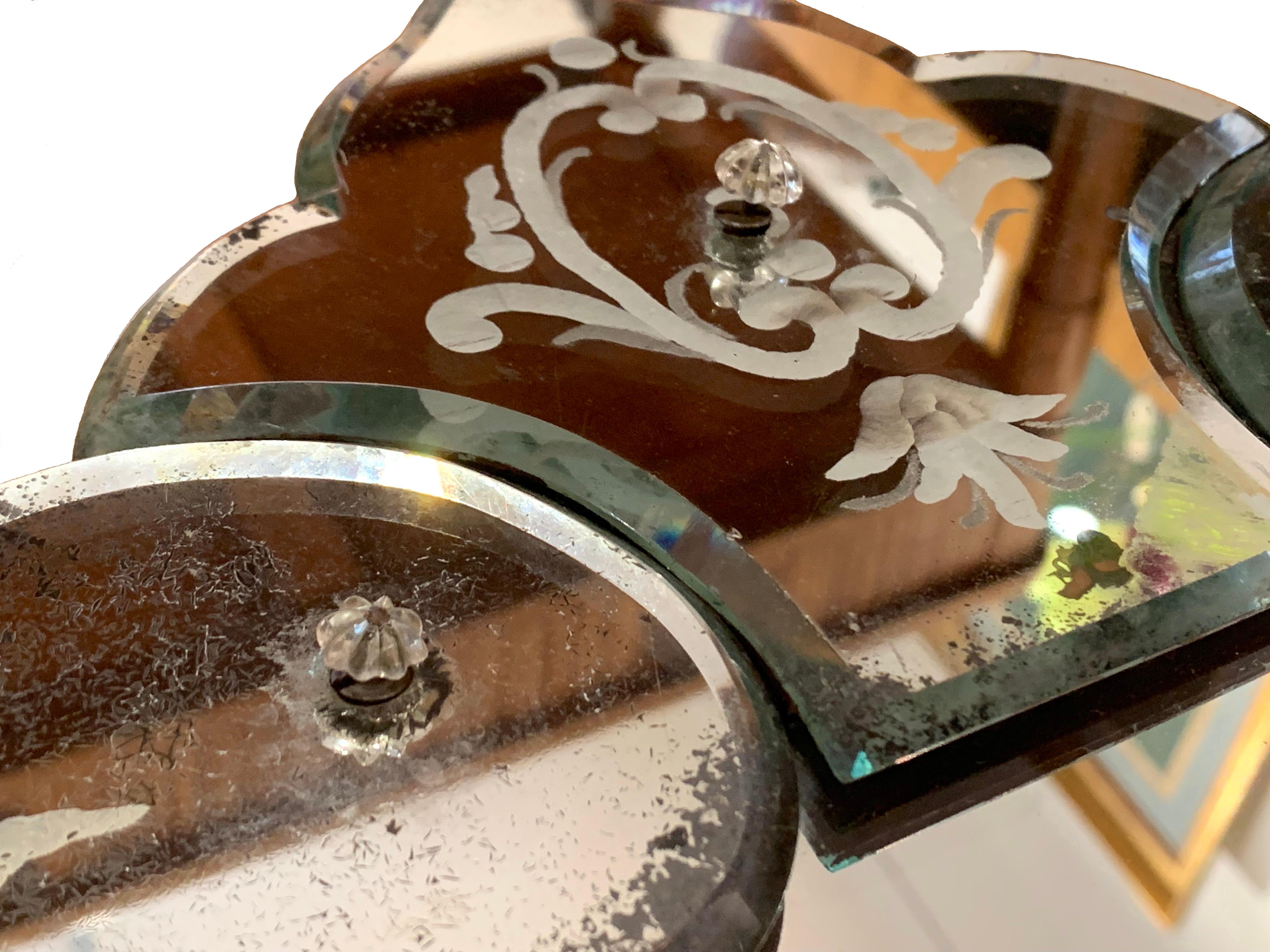 vintage round mirror with etching