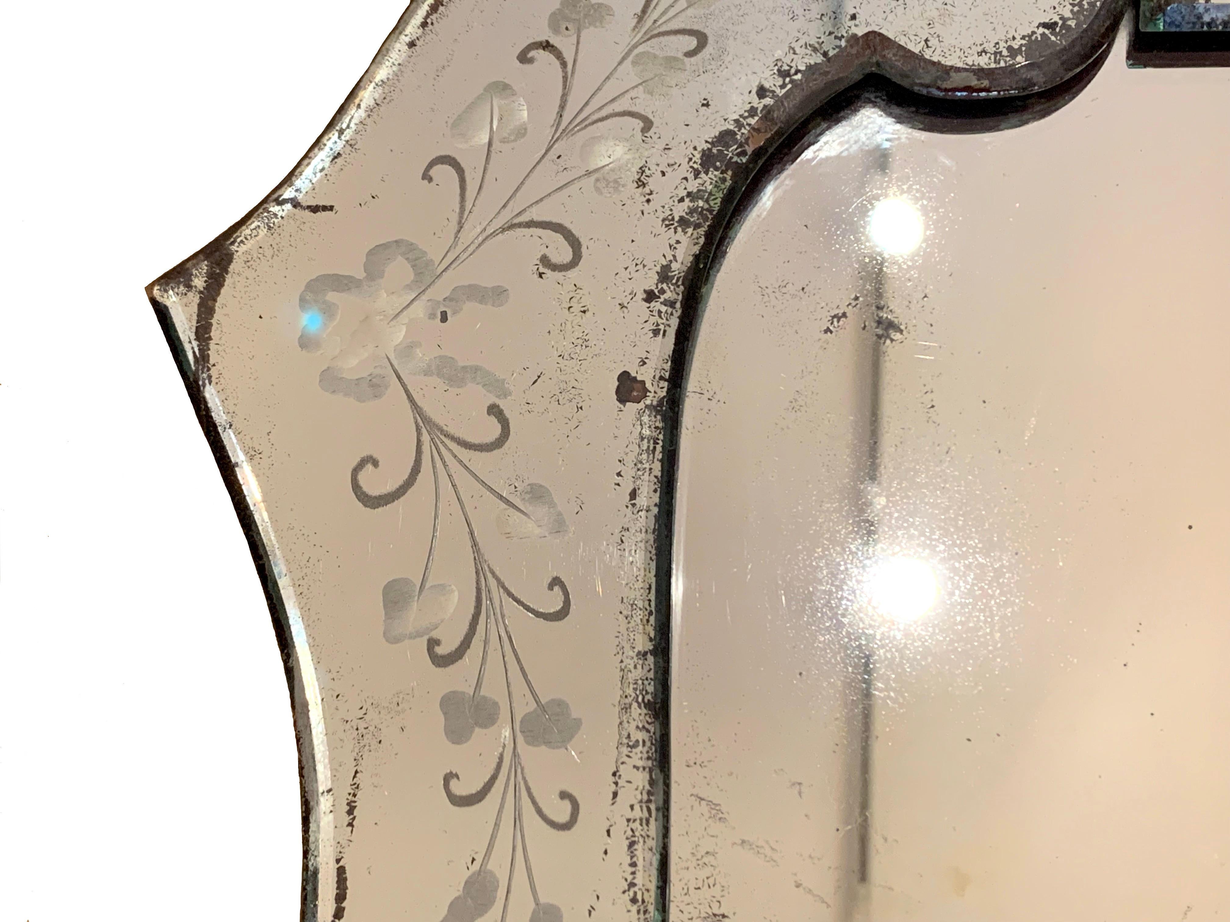 Italian Antique Belle Époque Venetian Etched Glas Wall Mirror Ivy Bows For Sale