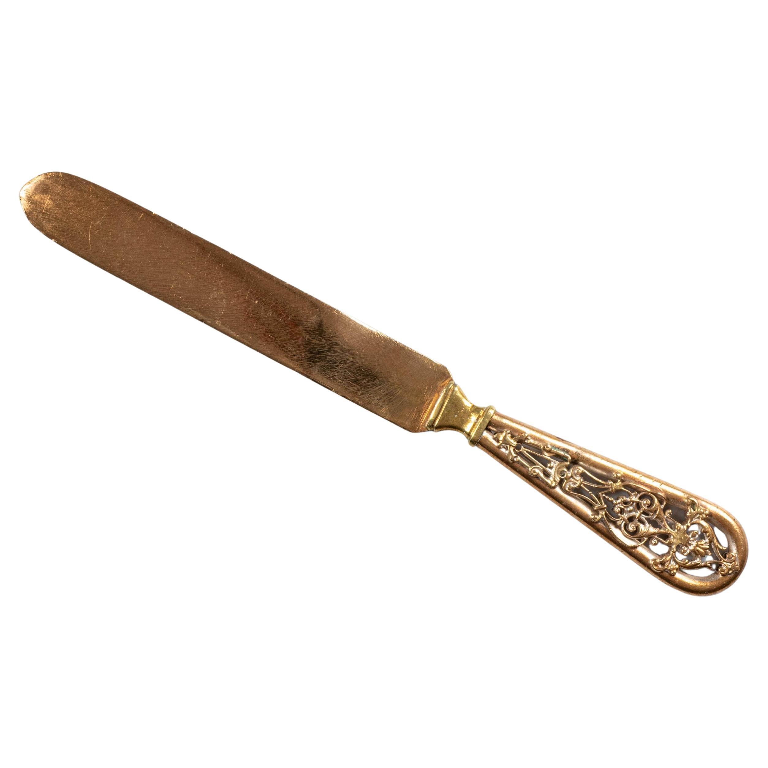 Antike Belle Epoque viktorianischen Stil Gold durchbohrt Messing Schreibtisch Brieföffner