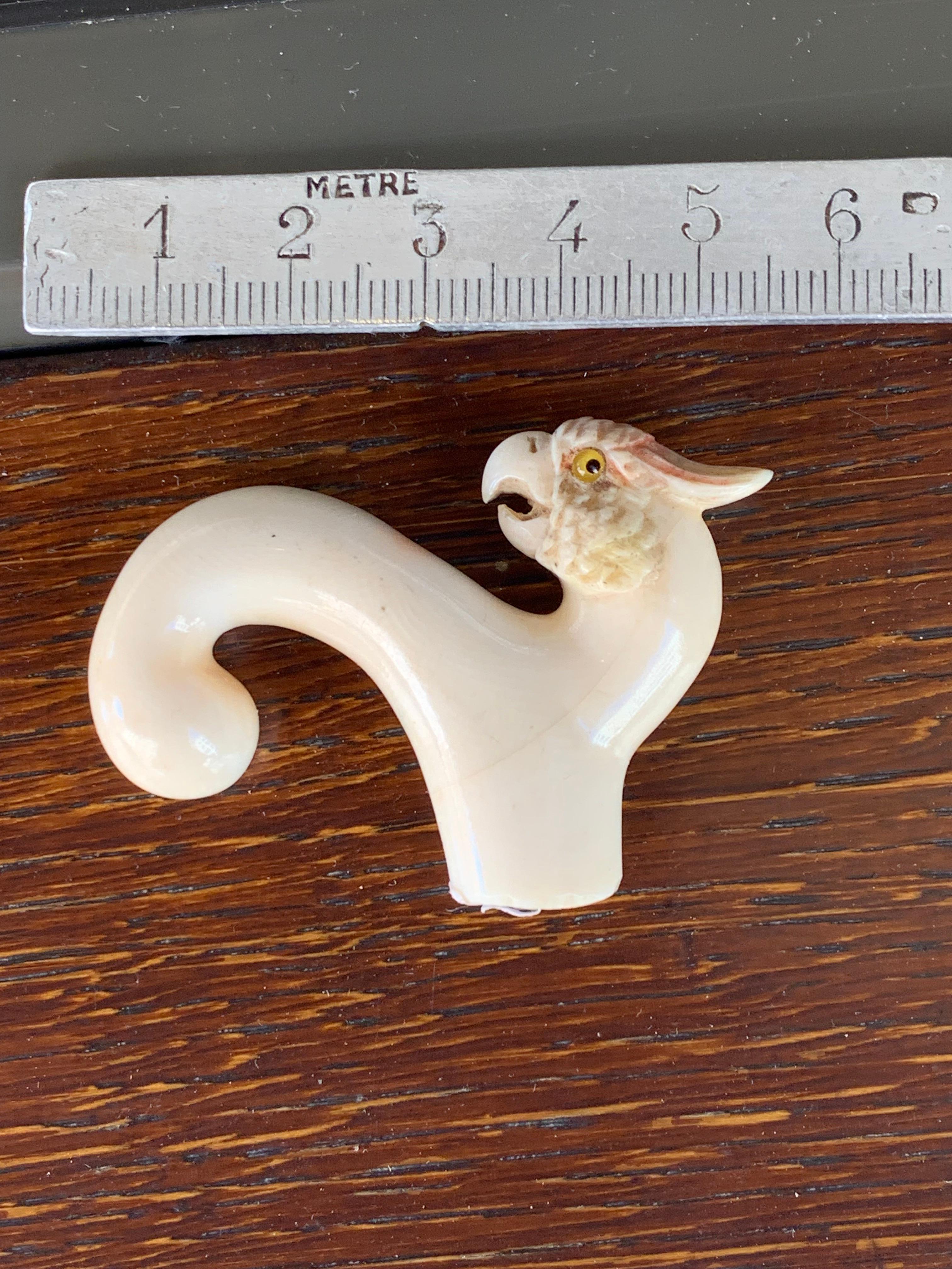 Antico bastone da passeggio Belle Époque con manico di pappagallo cacatua intagliato in osso in vendita 2
