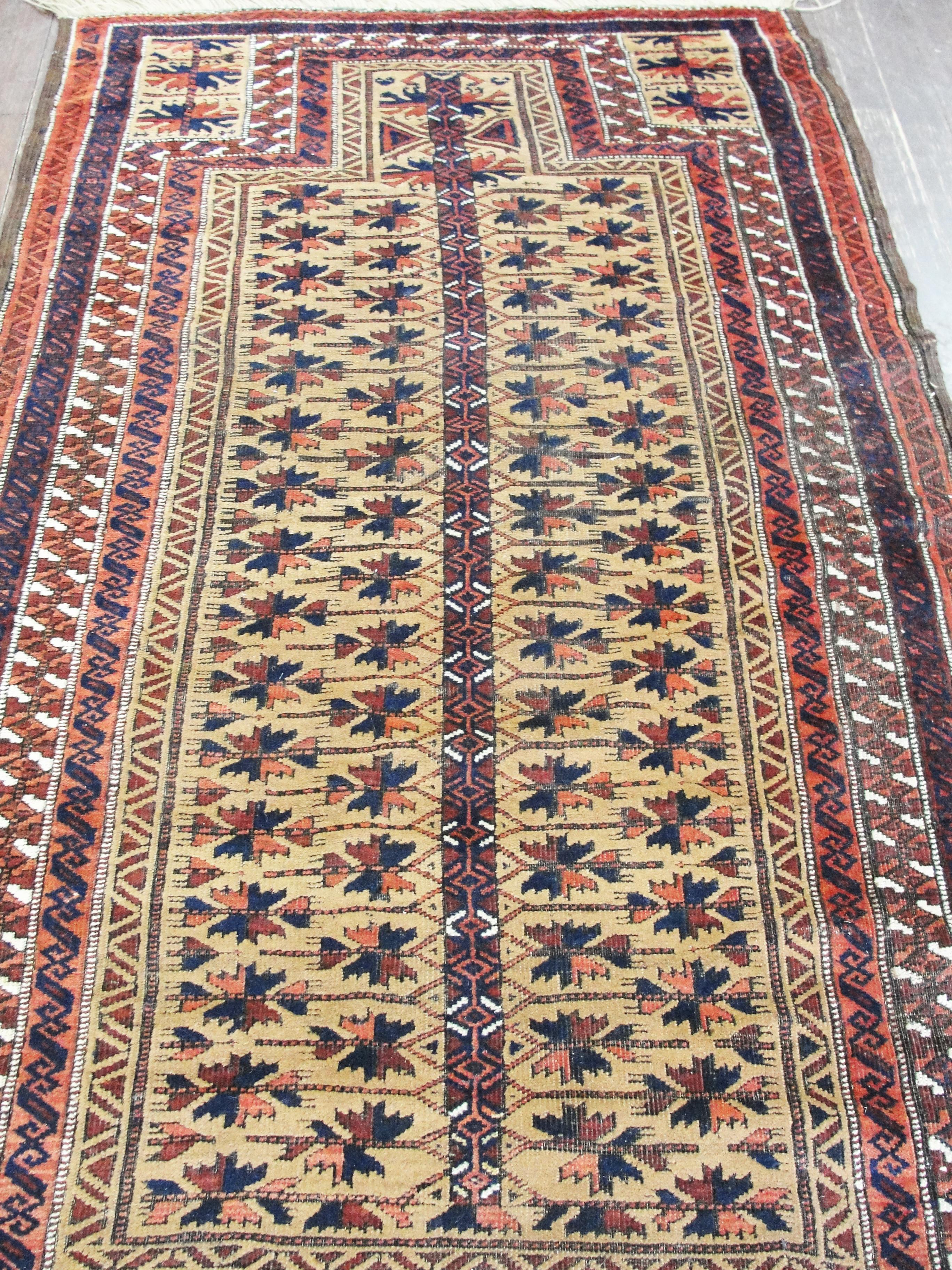 Hand-Knotted Antique Belouch Prayer Rug For Sale