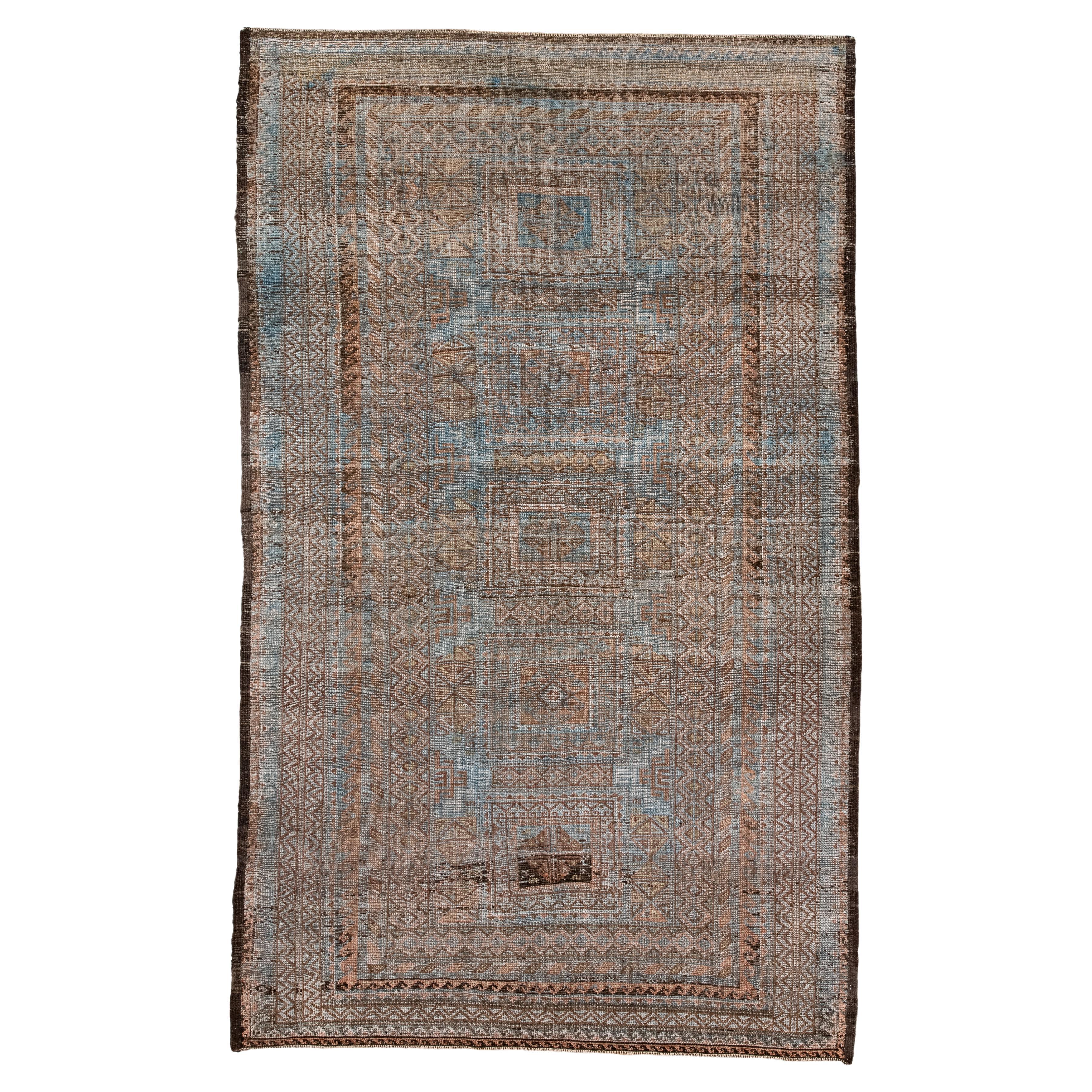 Antique Belouch Rug in Soft Blue and Taupe