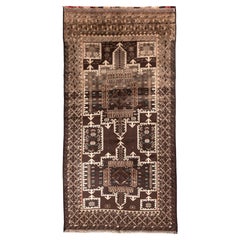 Antique Belouch Rug with Architectural Tribal Medallions in Deep Brown 
Ivory