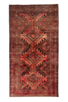 Antique Belouch Rug with Bold Stacked Diamond Medallions in Oxblood & Walnut