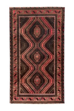 Antique Belouch Rug with Bold Tribal Geometry in Deep Brown & Crimson