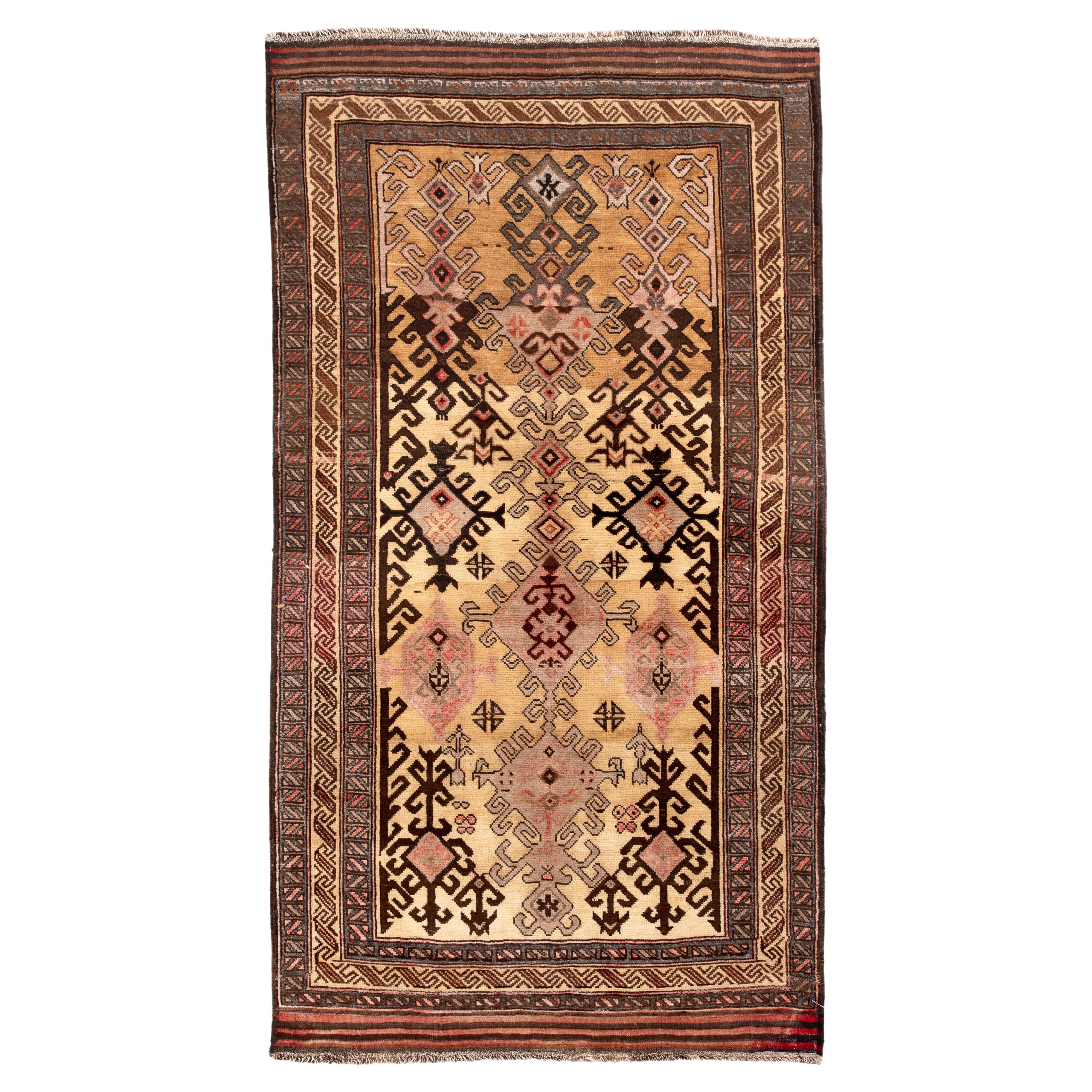 Antique Belouch Rug with Intricate Tribal Motifs in Warm Ivory Brown 
Soft Rose
