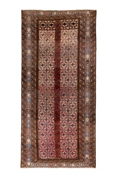 Antique Belouch Rug with Striped Gül Panels in Warm Rosewood & Walnut