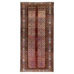 Tapis ancien Belouch avec panneaux Gül rayés en bois de rose et noyer chauds