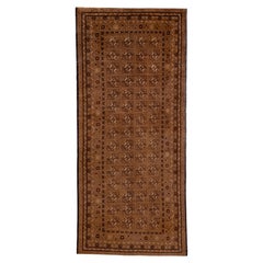Antique Belouch Runner with Repeating Gül Grid in Warm Walnut 
Camel