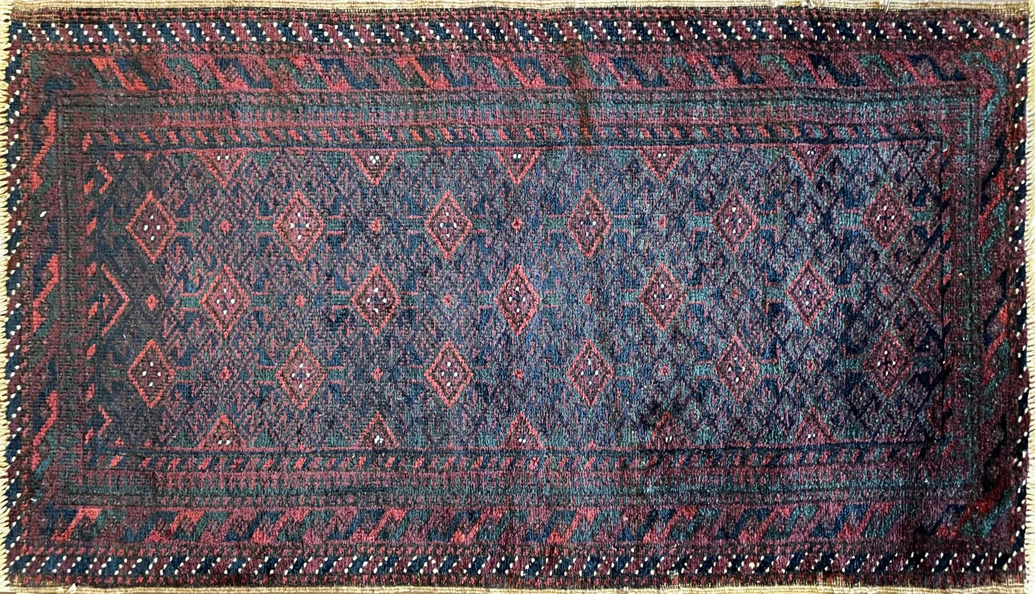 The Baluchi people where a tribe of nomads that migrated from region near the Caspian sea to the area of southern Soviet central Asia, Afghanistan Khorasan province of Iran and Pakistan and they speak Persian Farsi language. Their rugs display color