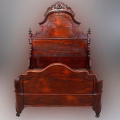 Antique Belter School Carved Rosewood Full or Double Bed Frame, 19th Century