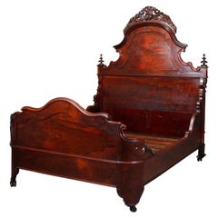Antique Belter School Carved Rosewood Full or Double Bed Frame, 19th Century
