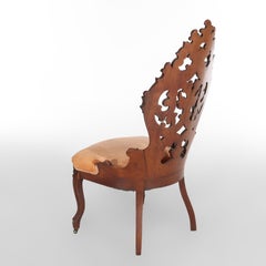 Antique Belter School Reticulated Carved Walnut Boudoir Chair c1890