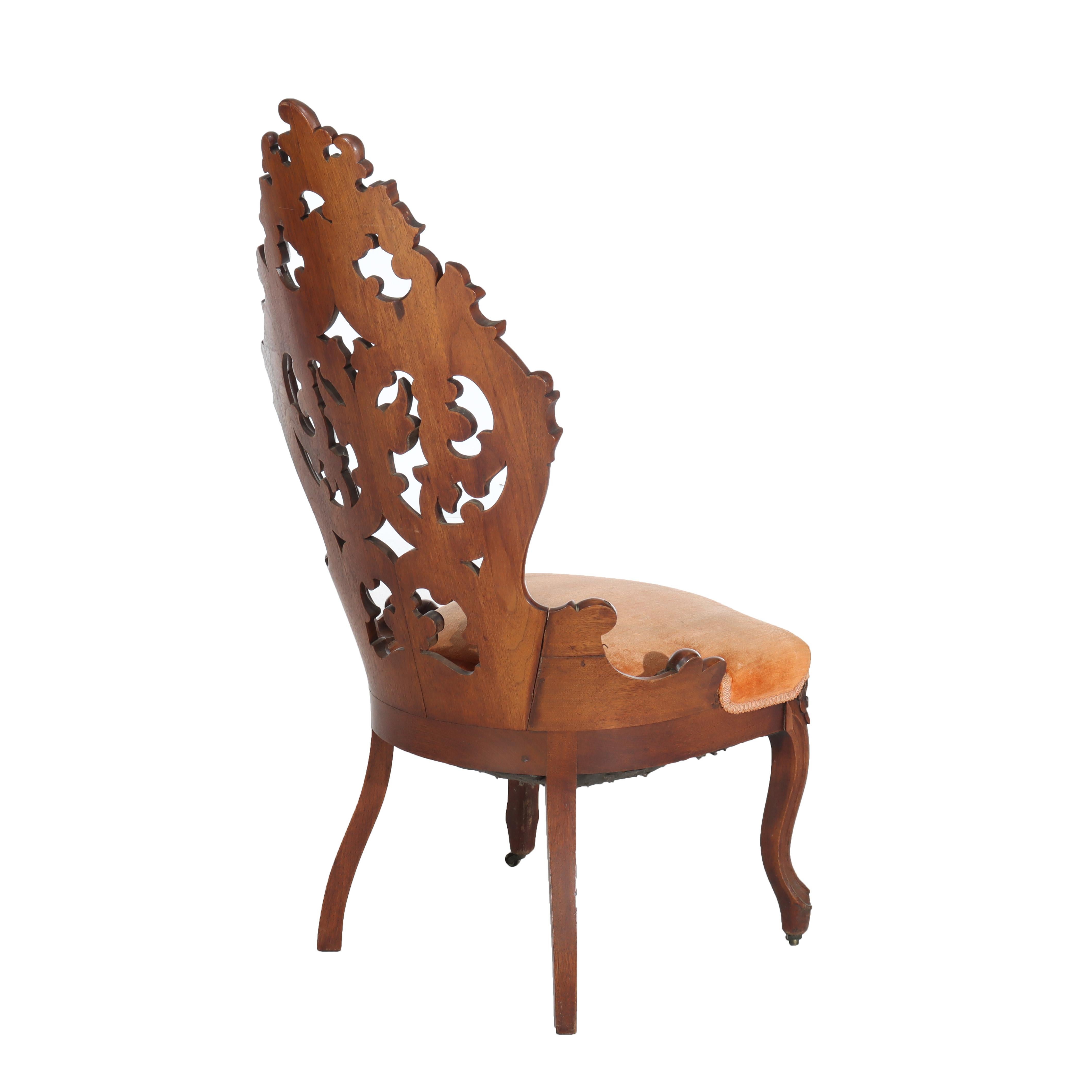 Antike Belter Schule Retikuliert geschnitzt Nussbaum Boudoir Stuhl c1890 im Zustand „Gut“ im Angebot in Big Flats, NY