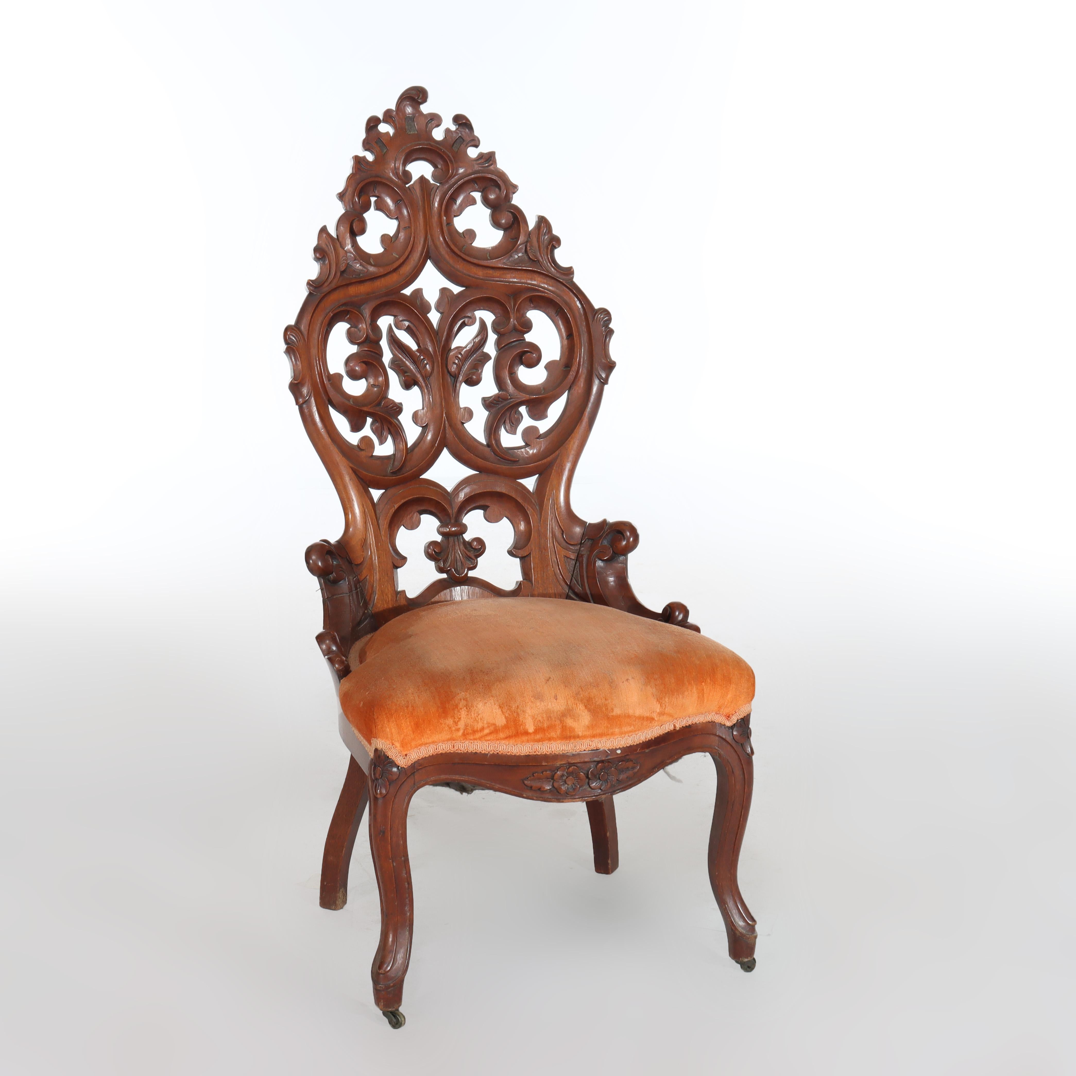Antike Belter Schule Retikuliert geschnitzt Nussbaum Boudoir Stuhl c1890 (19. Jahrhundert) im Angebot