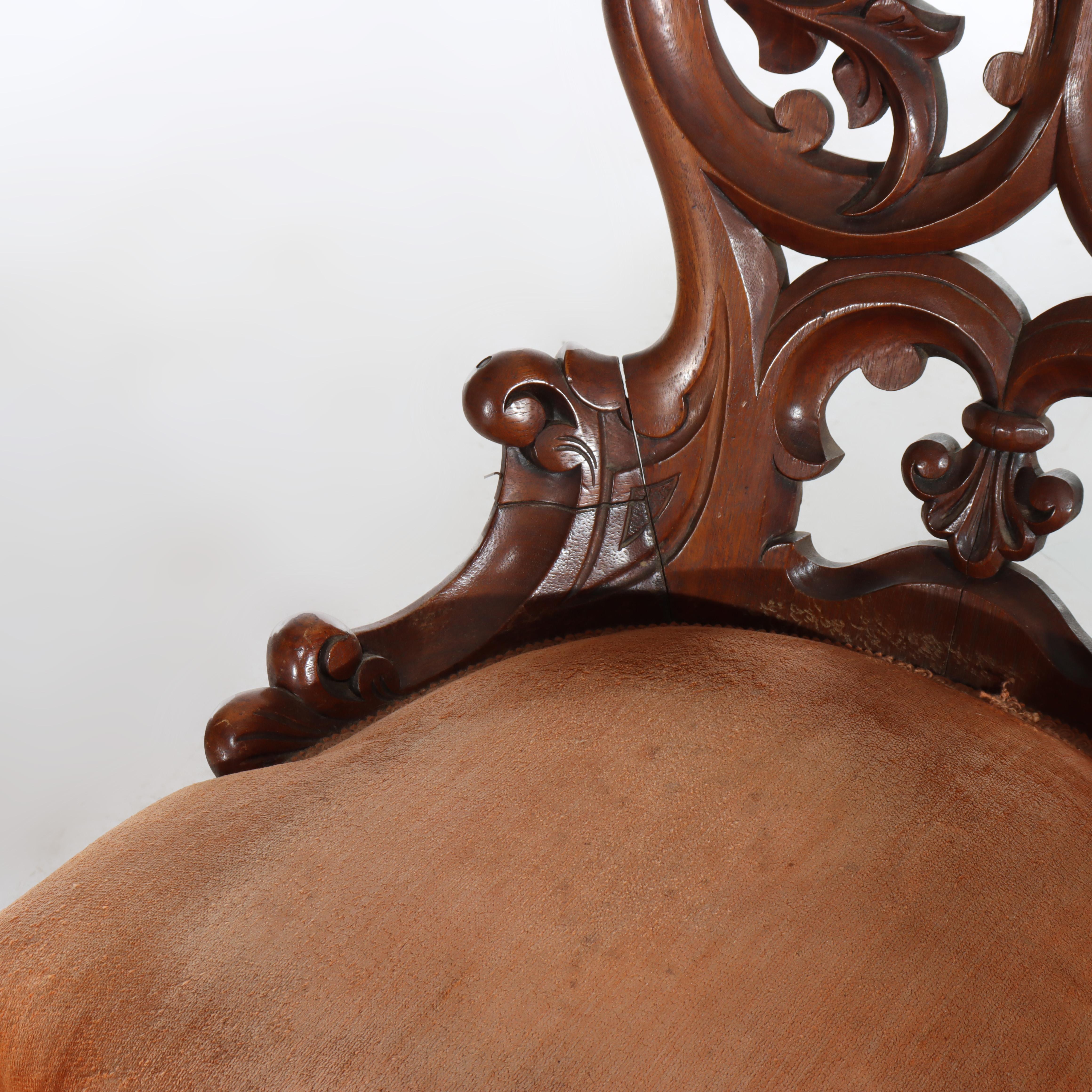 Antike Belter Schule Retikuliert geschnitzt Nussbaum Boudoir Stuhl c1890 im Angebot 1