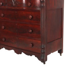 Antique Belter School Rococo Revival Carved Flame Mahogany Mirrored Dresser