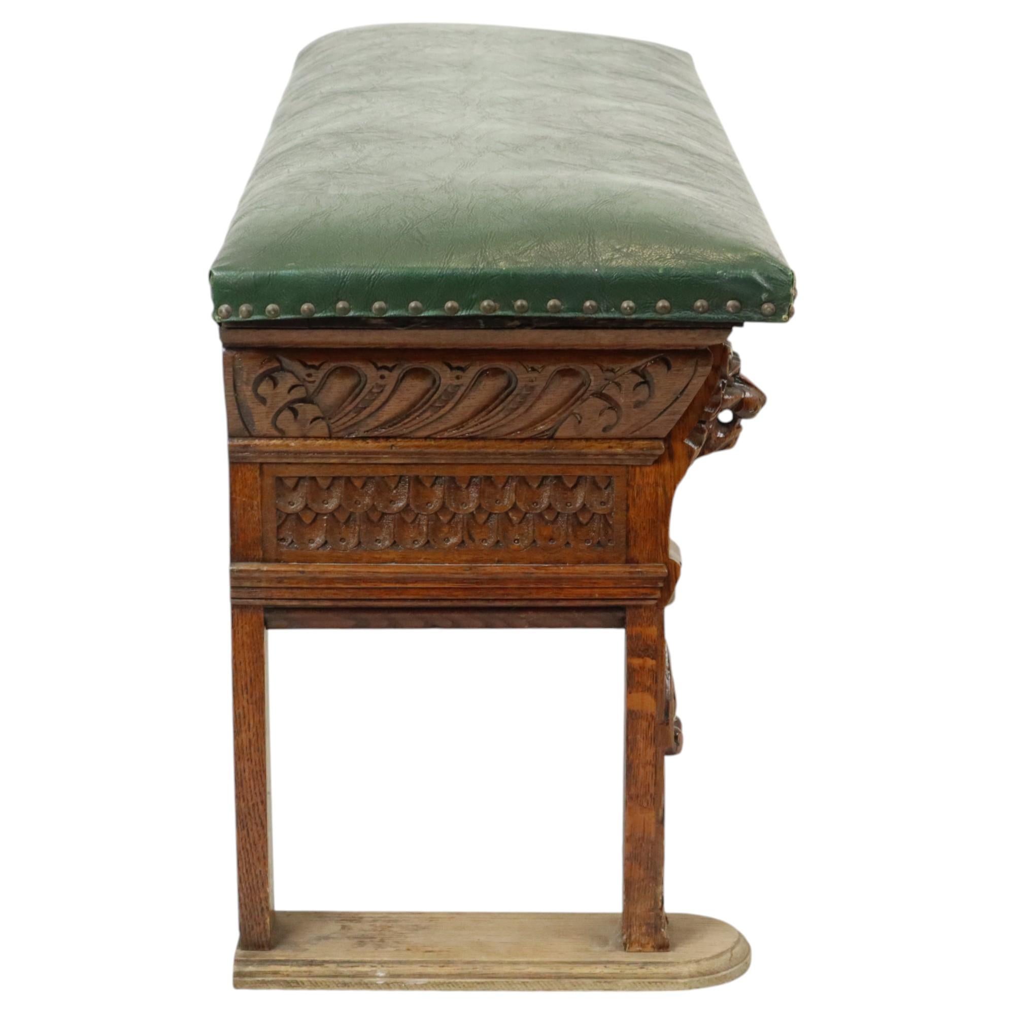 Antique Bench Carved Oak Church Renaissance Revival For Sale 7