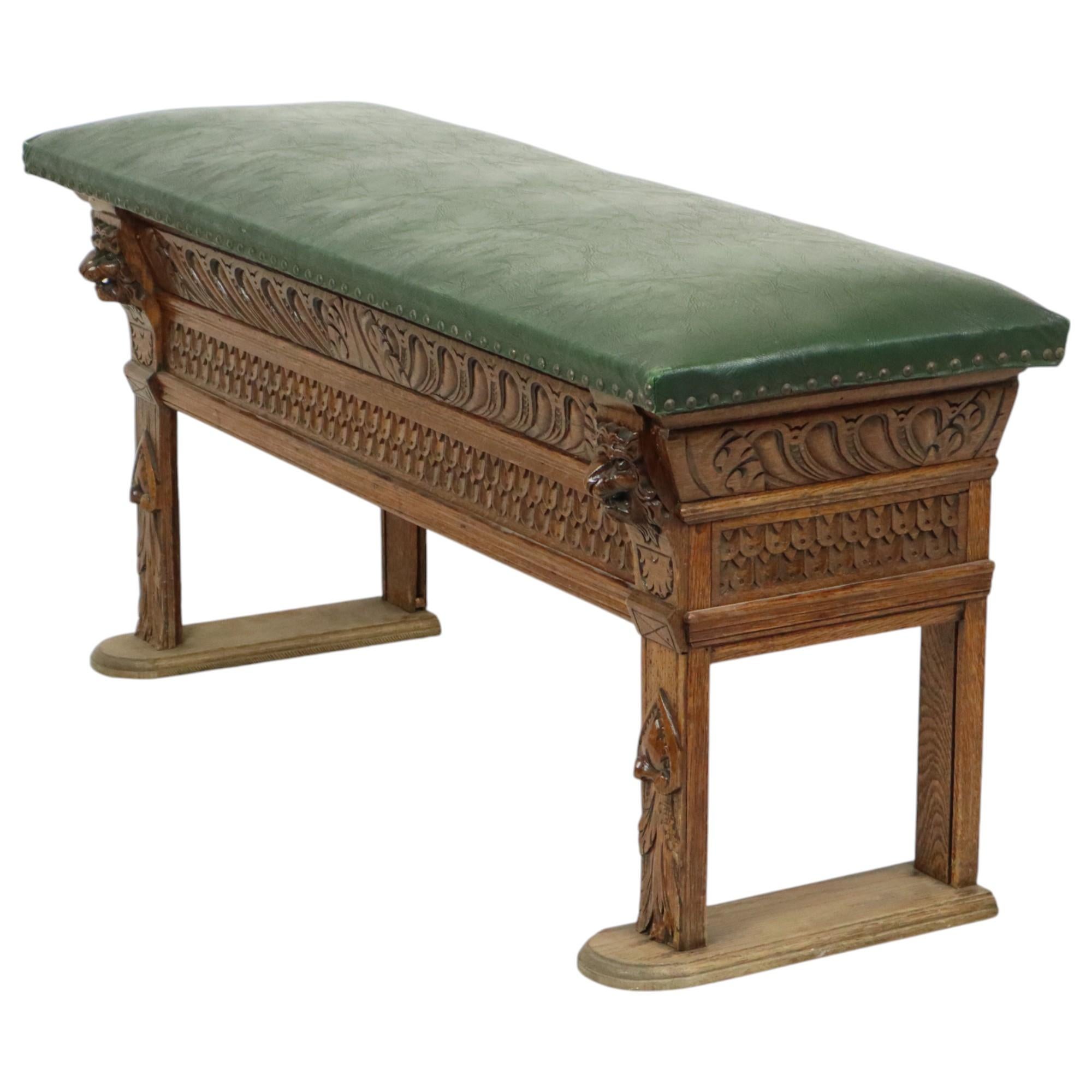Antique Bench Carved Oak Church Renaissance Revival For Sale 10