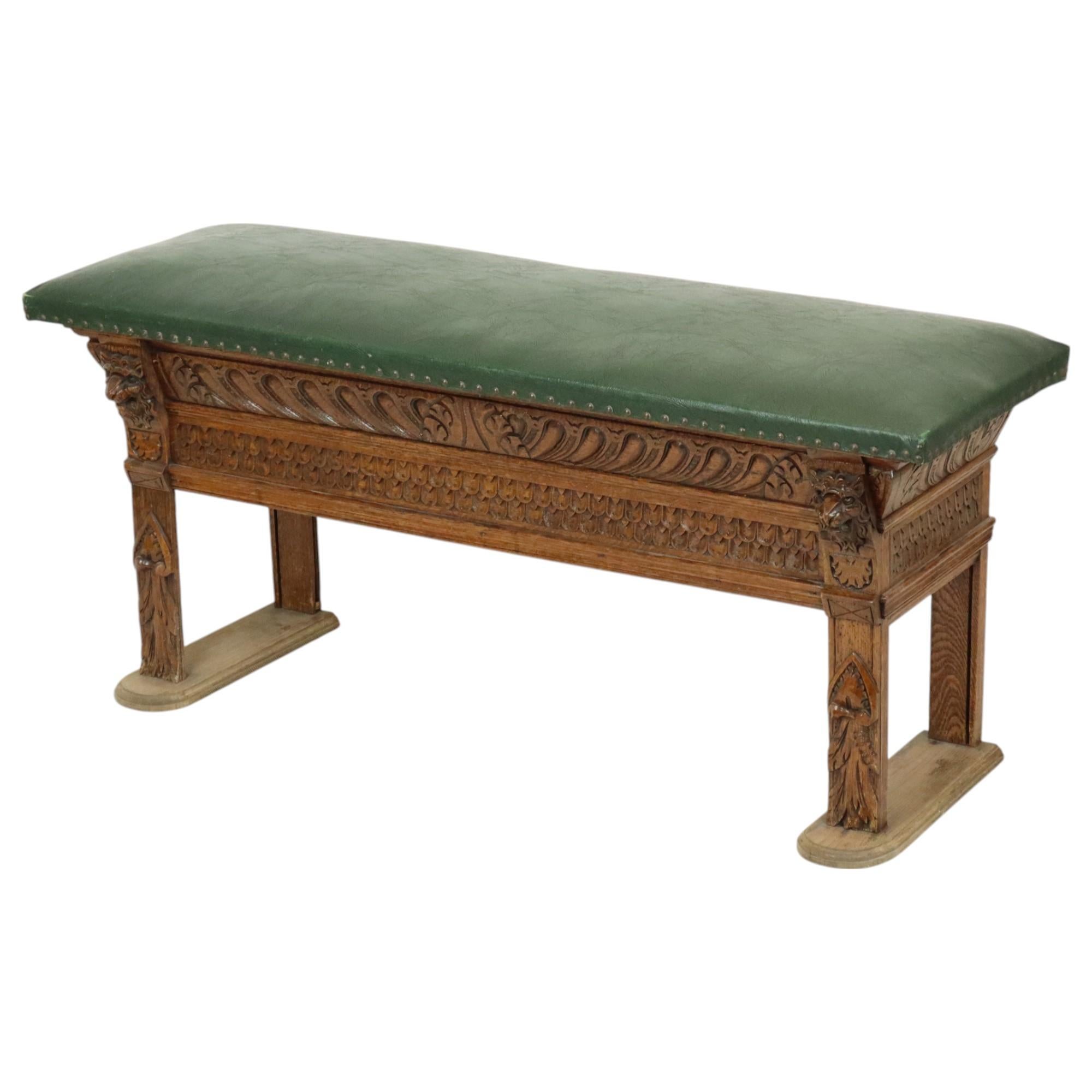 Antique Bench Carved Oak Church Renaissance Revival For Sale 11