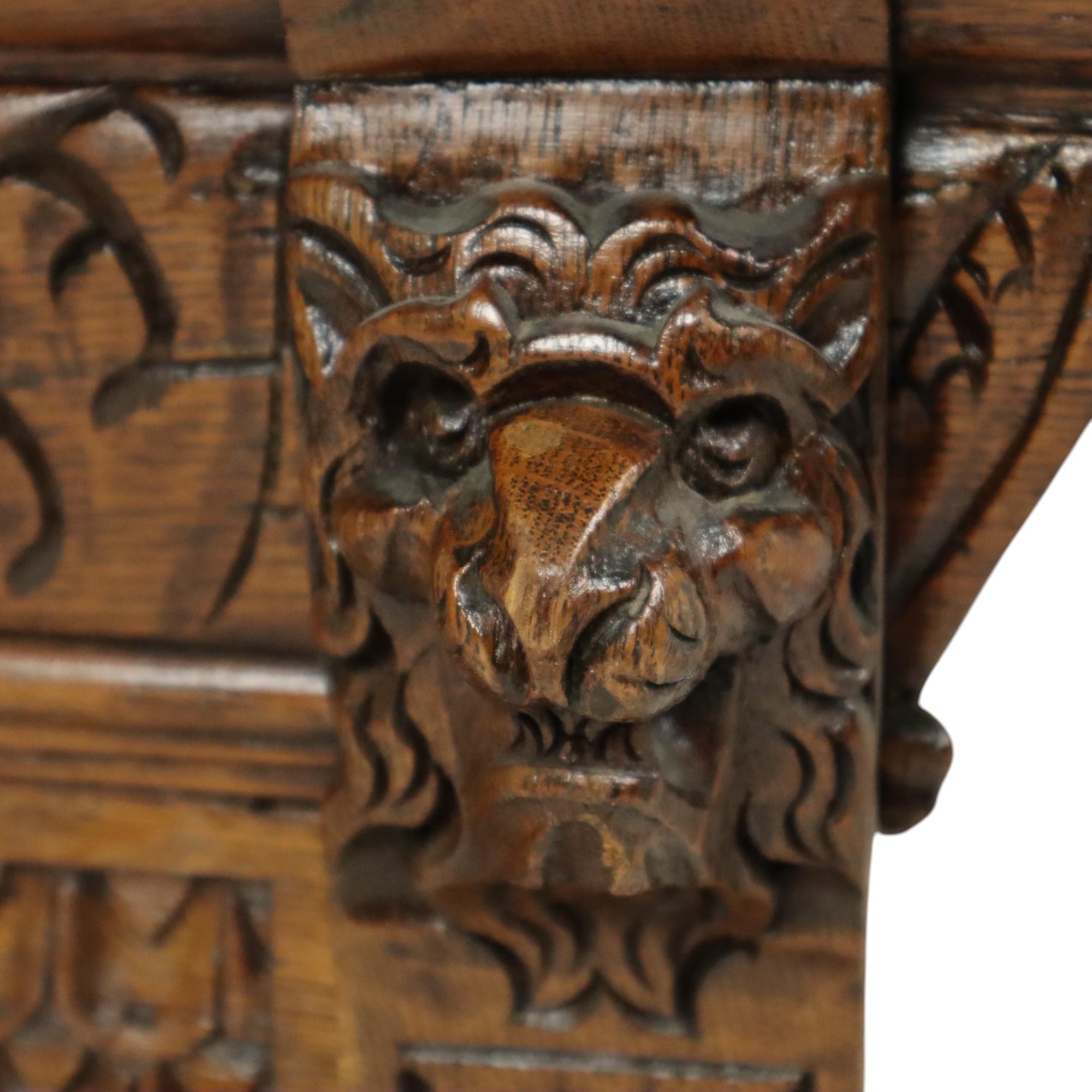 Antique Bench Carved Oak Church Renaissance Revival For Sale 12