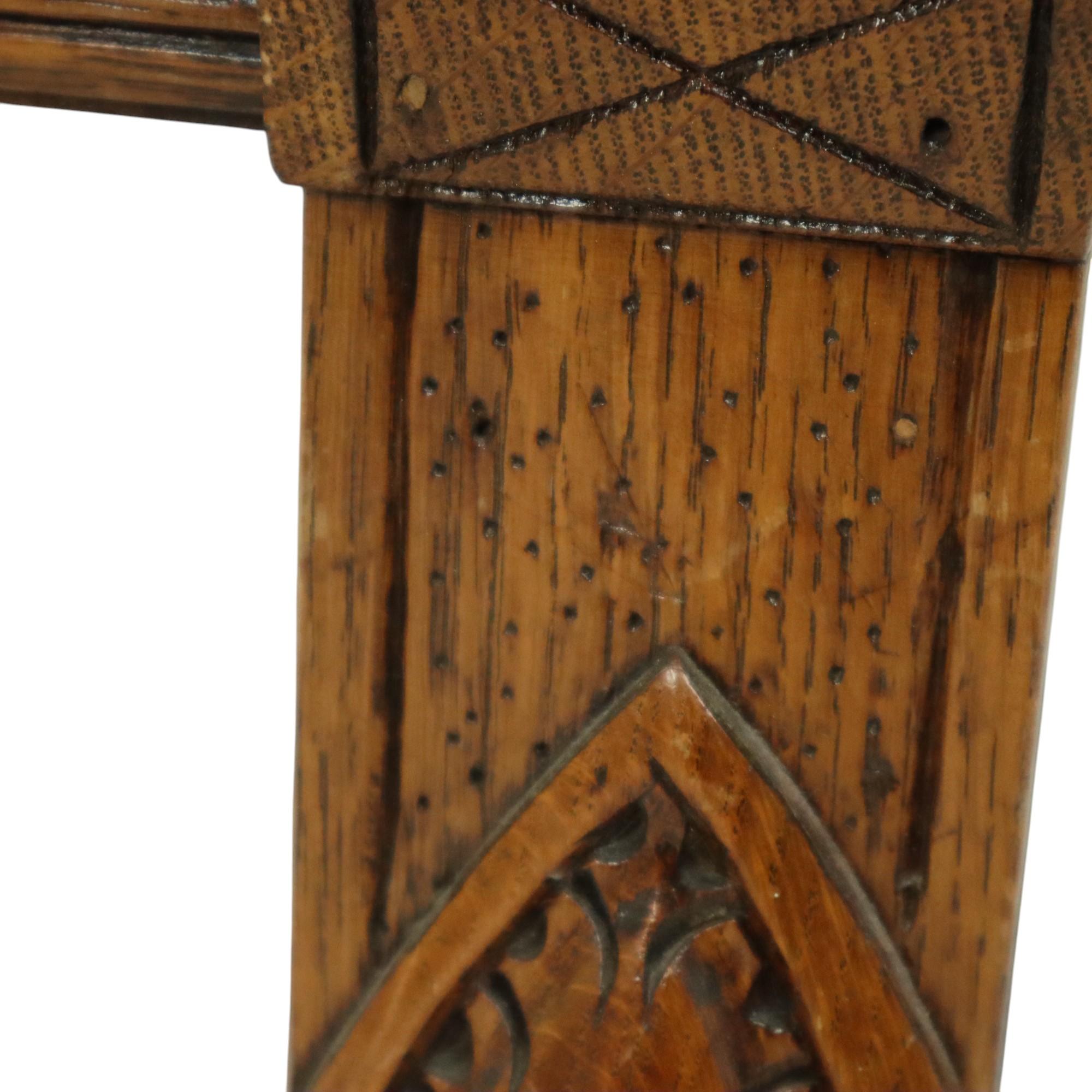 Antique Bench Carved Oak Church Renaissance Revival For Sale 13