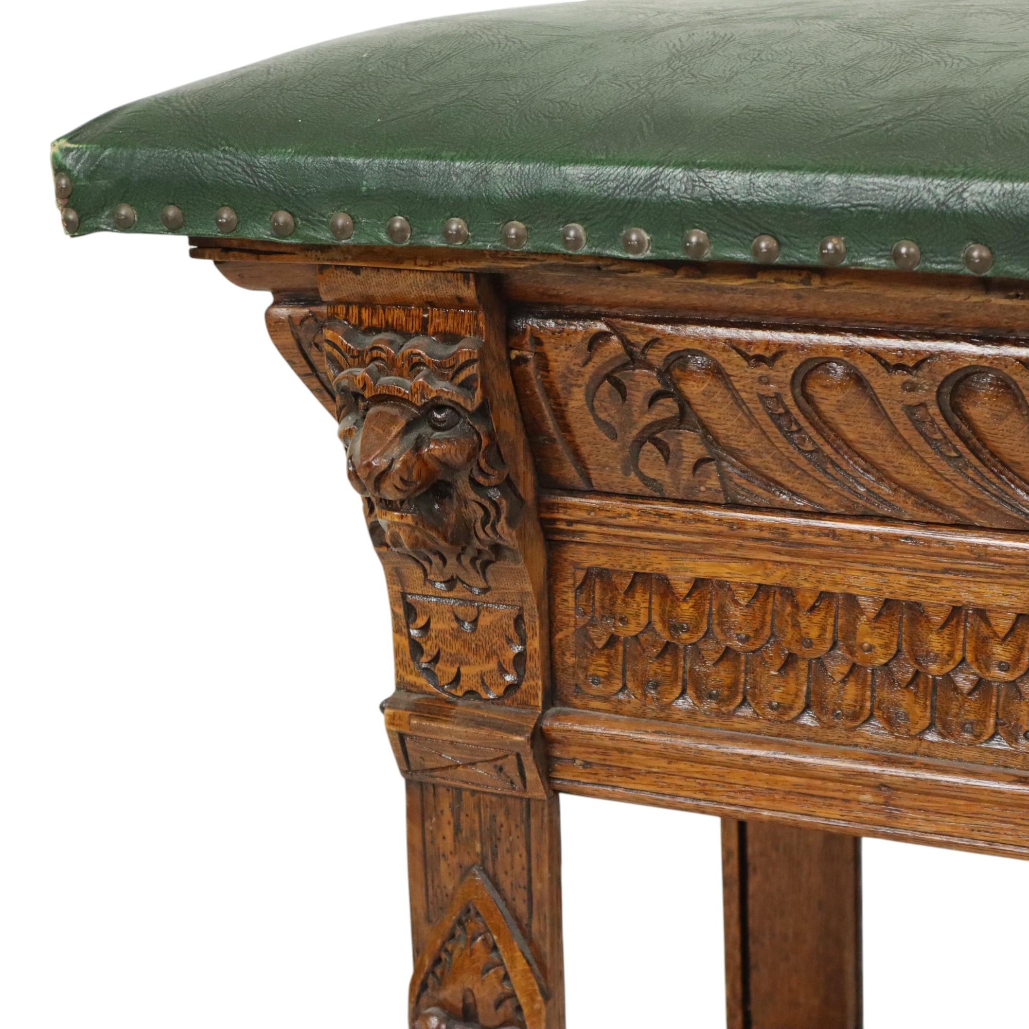 European Antique Bench Carved Oak Church Renaissance Revival For Sale