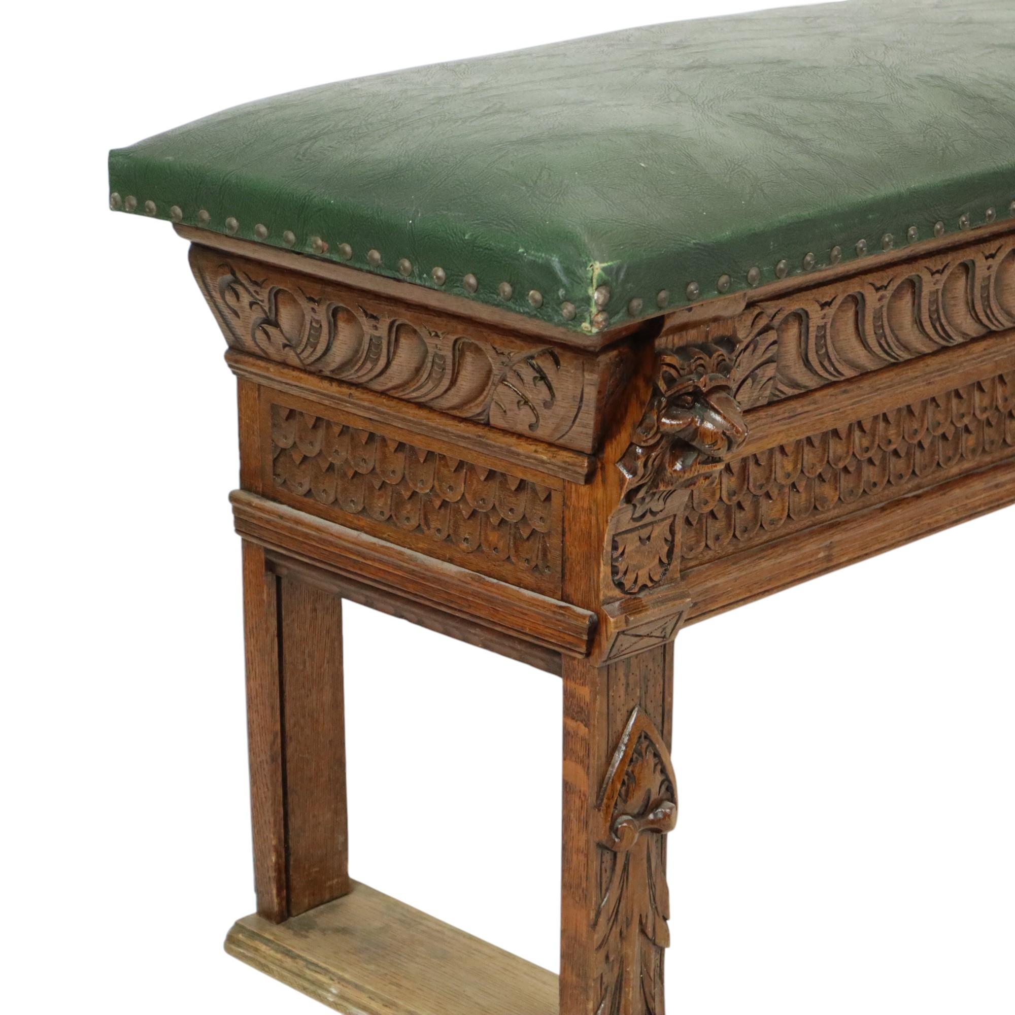 Antique Bench Carved Oak Church Renaissance Revival For Sale 2
