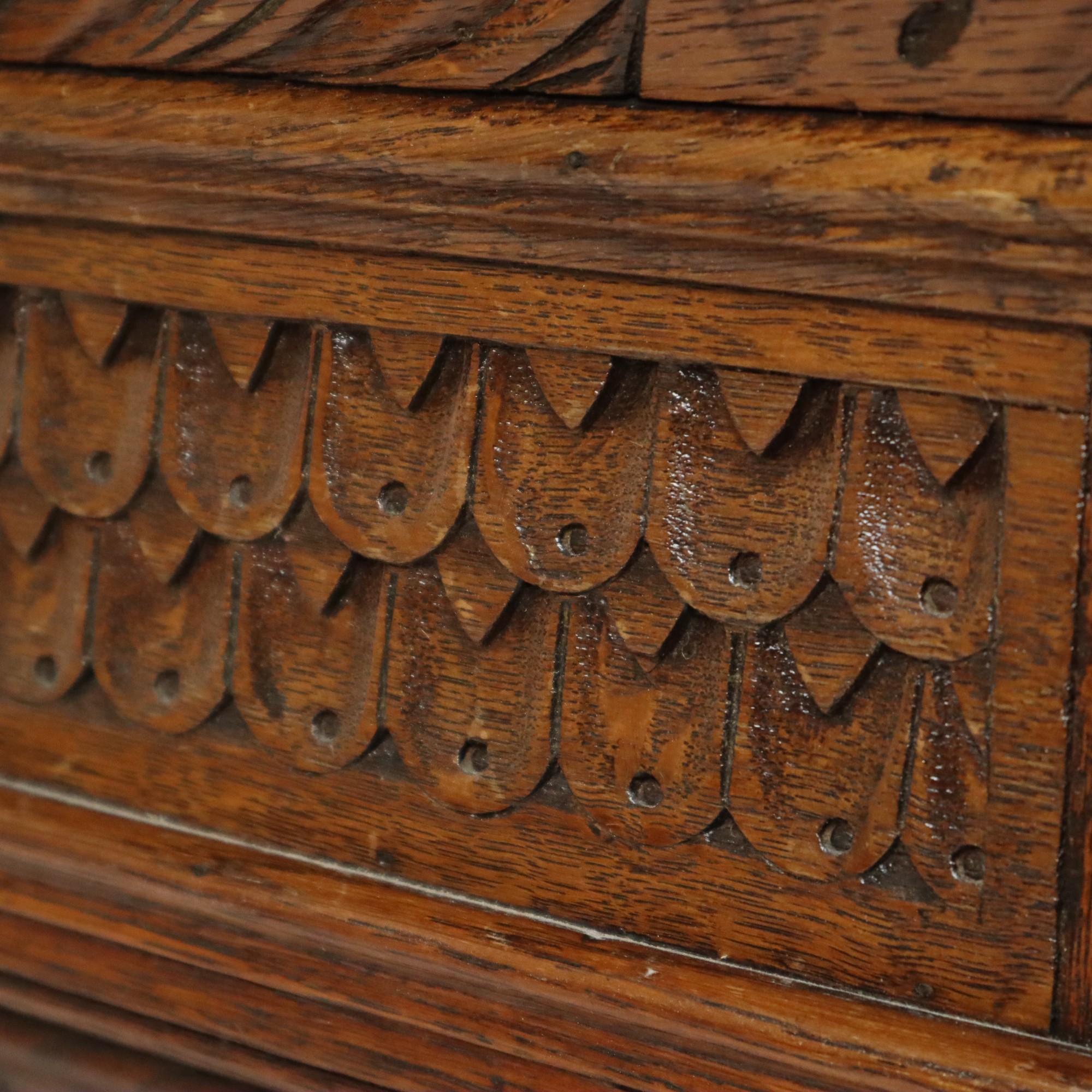 Antique Bench Carved Oak Church Renaissance Revival For Sale 4