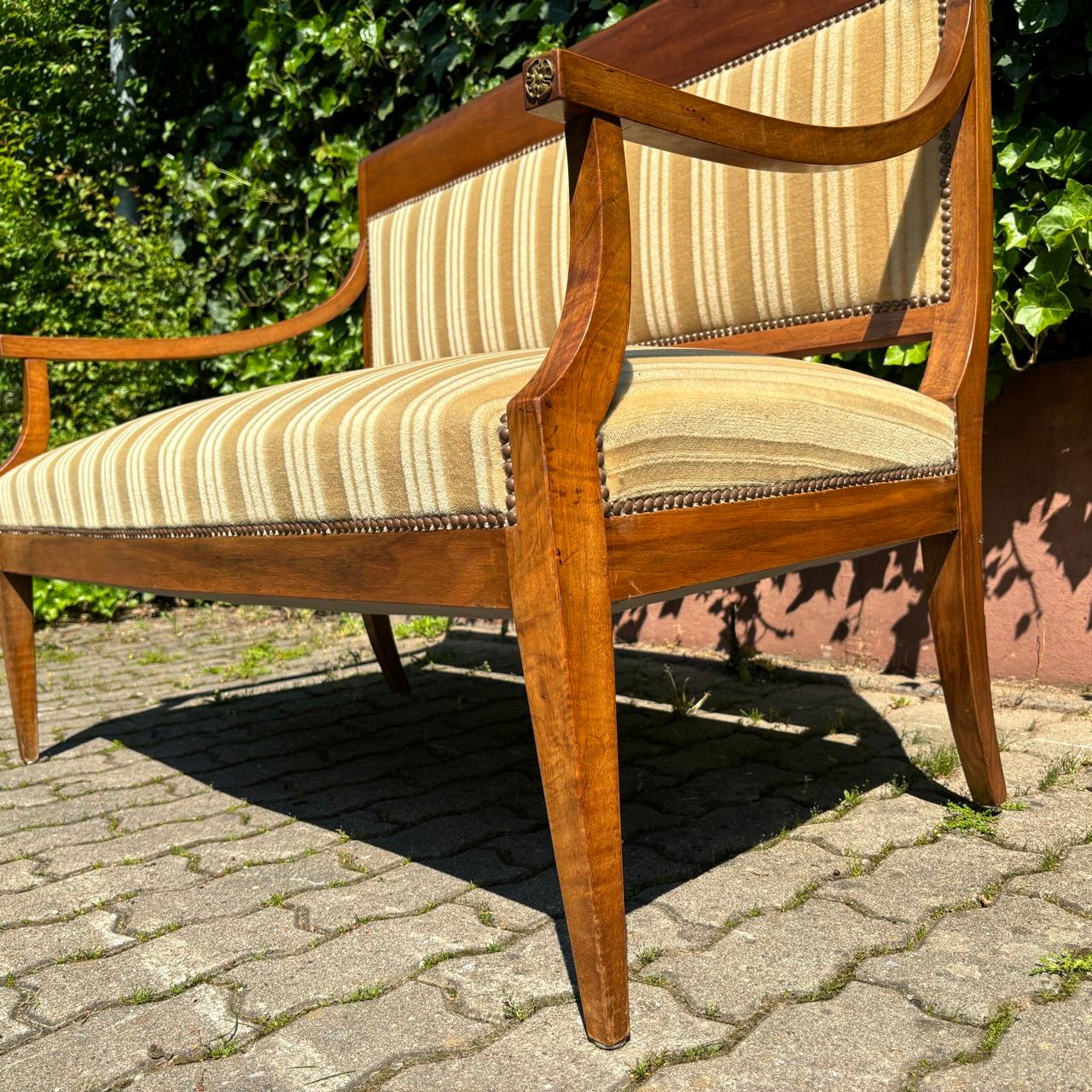 Antique bench  classicism  walnut  two-seater For Sale 3