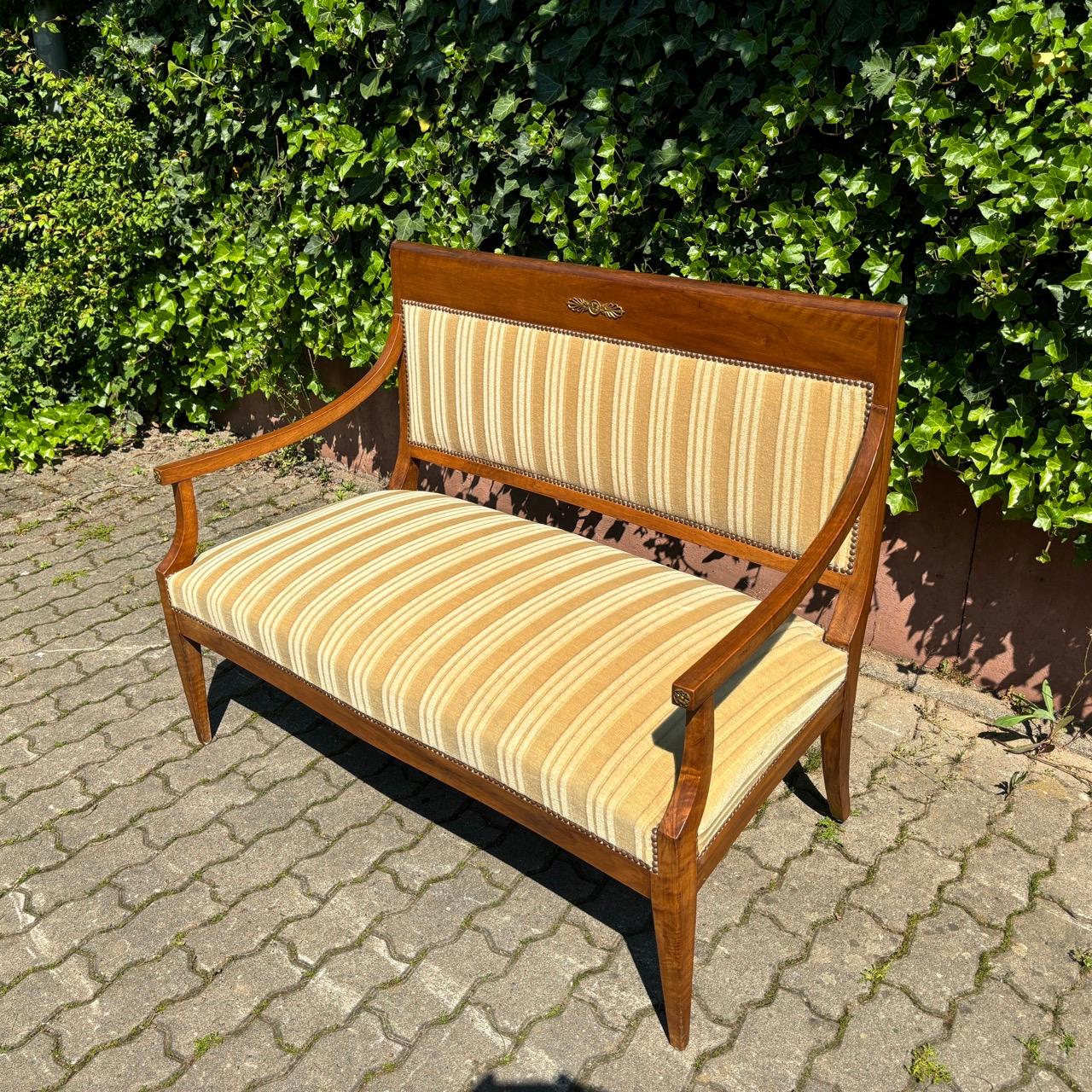 19th Century Antique bench  classicism  walnut  two-seater For Sale