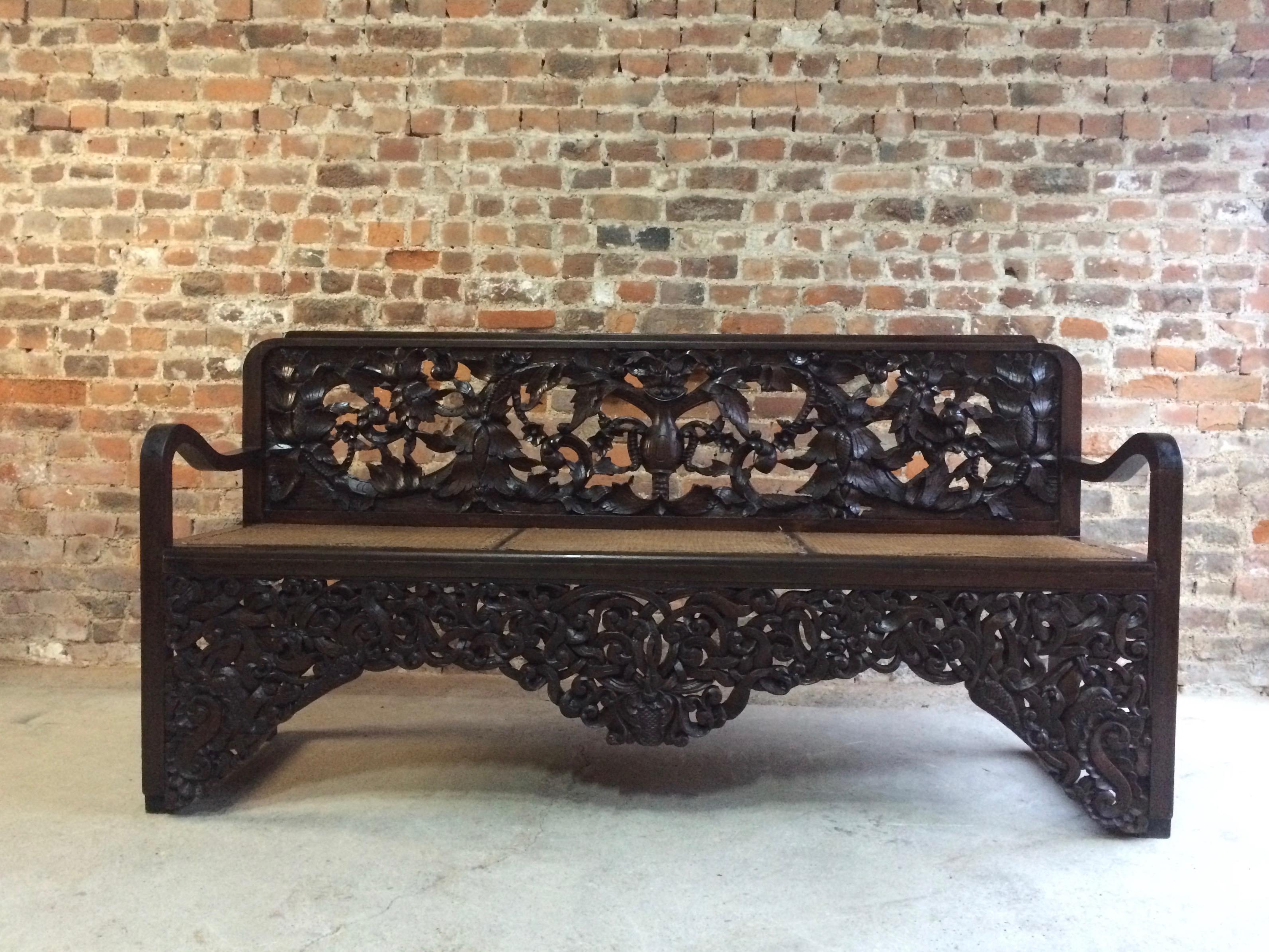 Qing Antique Bench Hall Seat Heavily Carved 20th Century 1900s Oriental Chinese