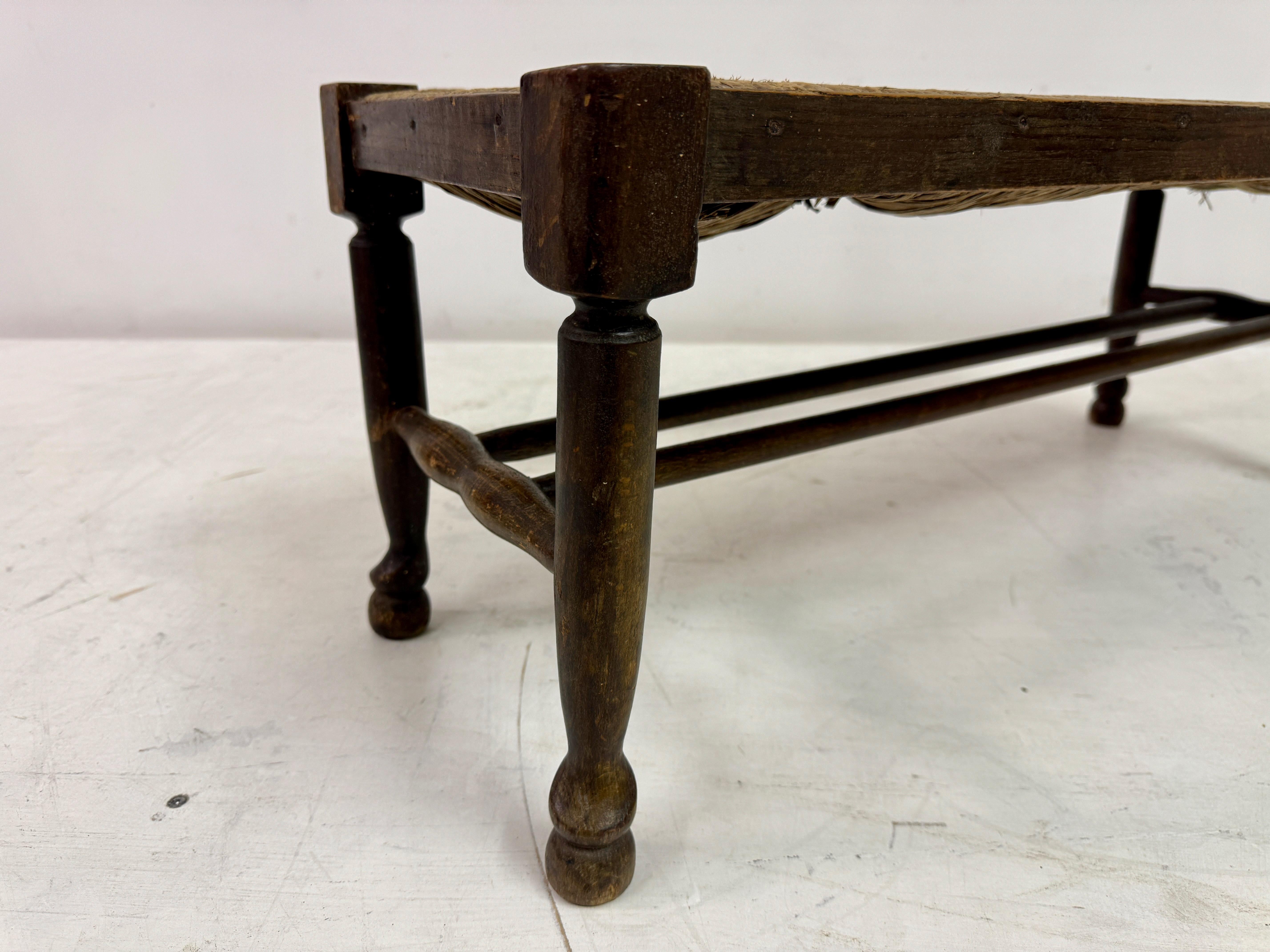 Country Antique Bench or Stool with Rush Seat