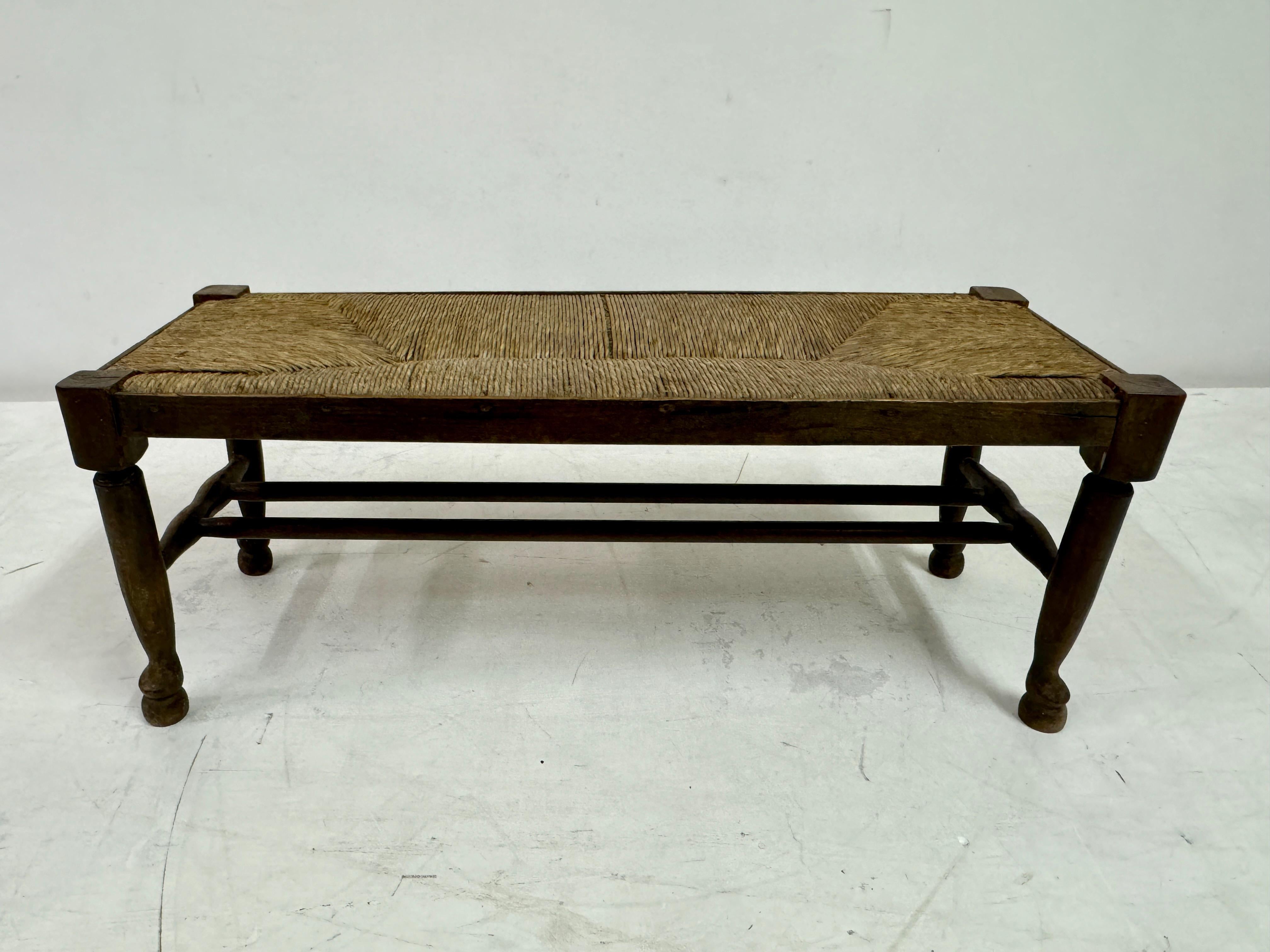 British Antique Bench or Stool with Rush Seat
