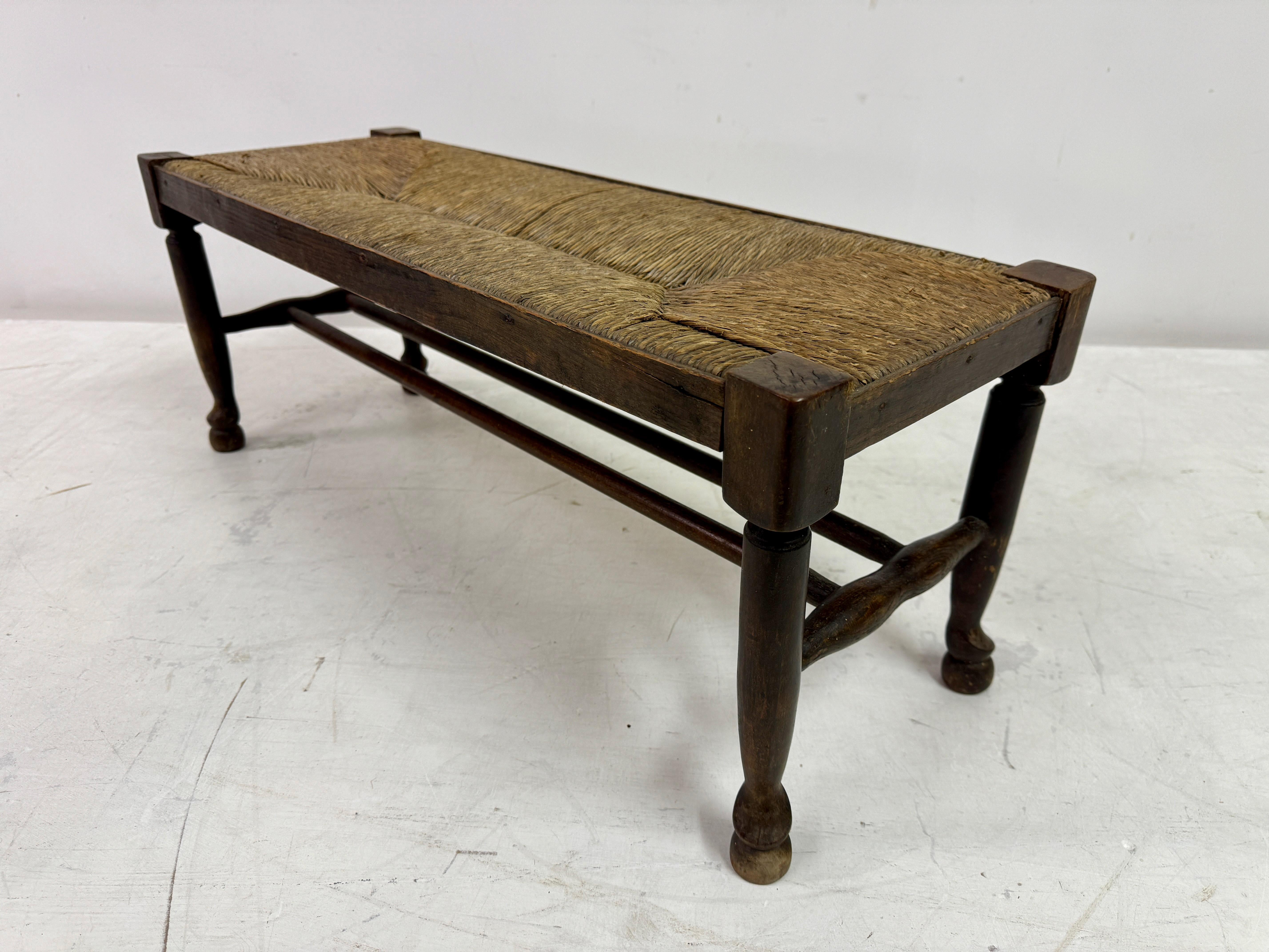 20th Century Antique Bench or Stool with Rush Seat