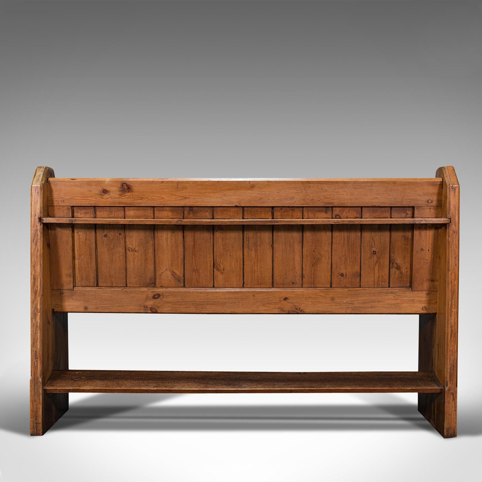 British Antique Bench Seat, English, Pine, Pew, Ecclesiastic Taste, Victorian, C.1900