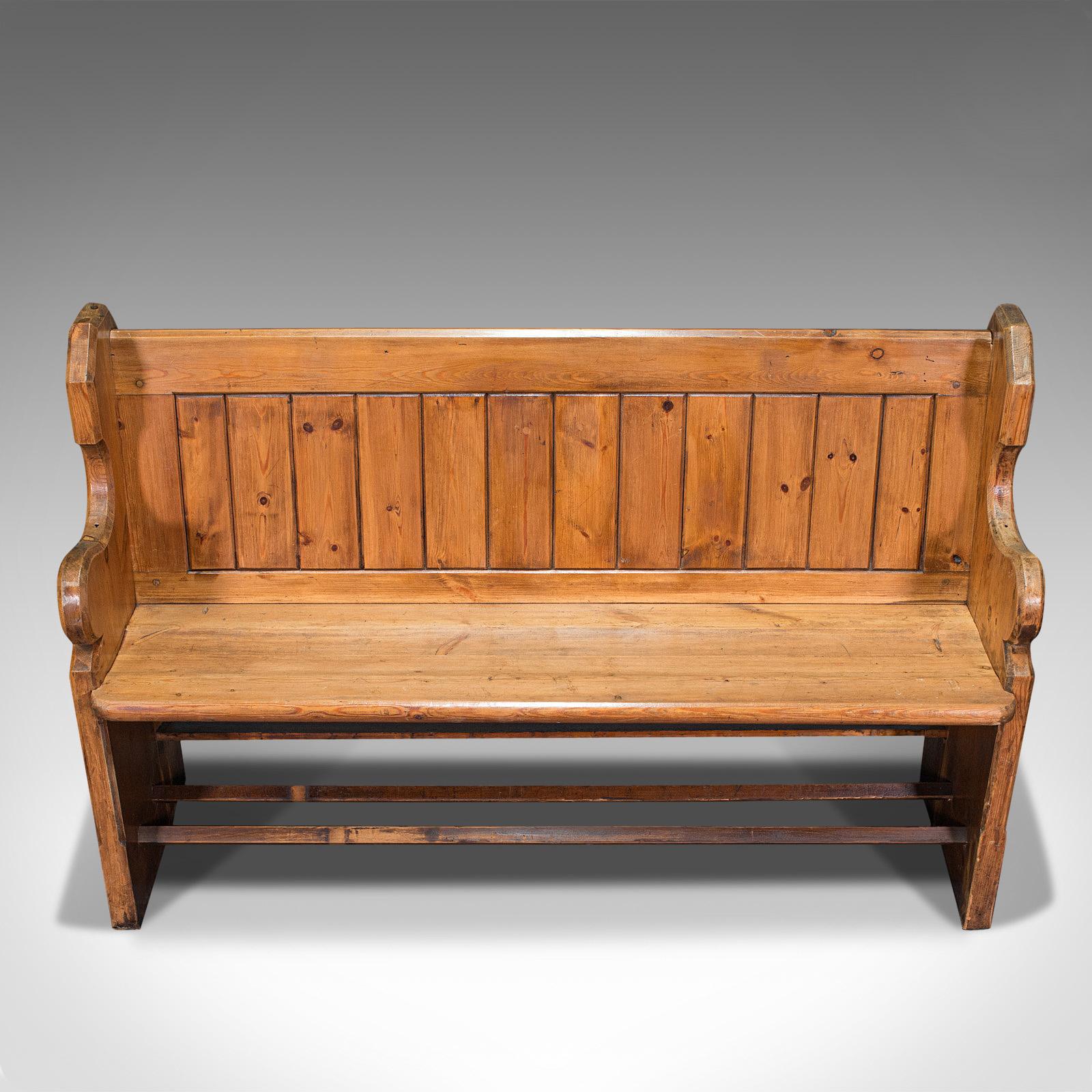 19th Century Antique Bench Seat, English, Pine, Pew, Ecclesiastic Taste, Victorian, C.1900