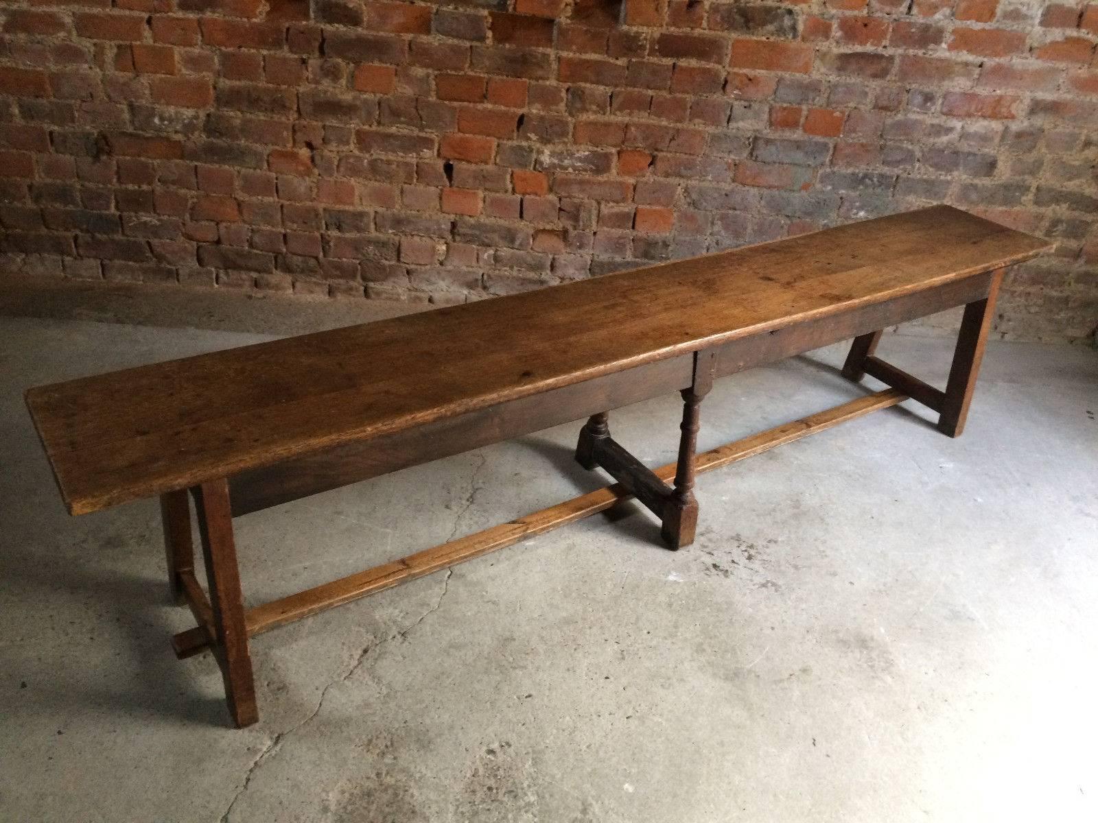 Oak Antique Long Bench Seat Large Rustic, 19th Century Victorian, circa 1870 For Sale