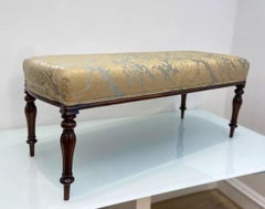 Antique Bench With Damask Print Silk Upholstery