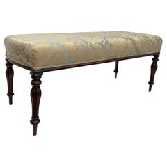 Antique Bench With Damask Print Silk Upholstery