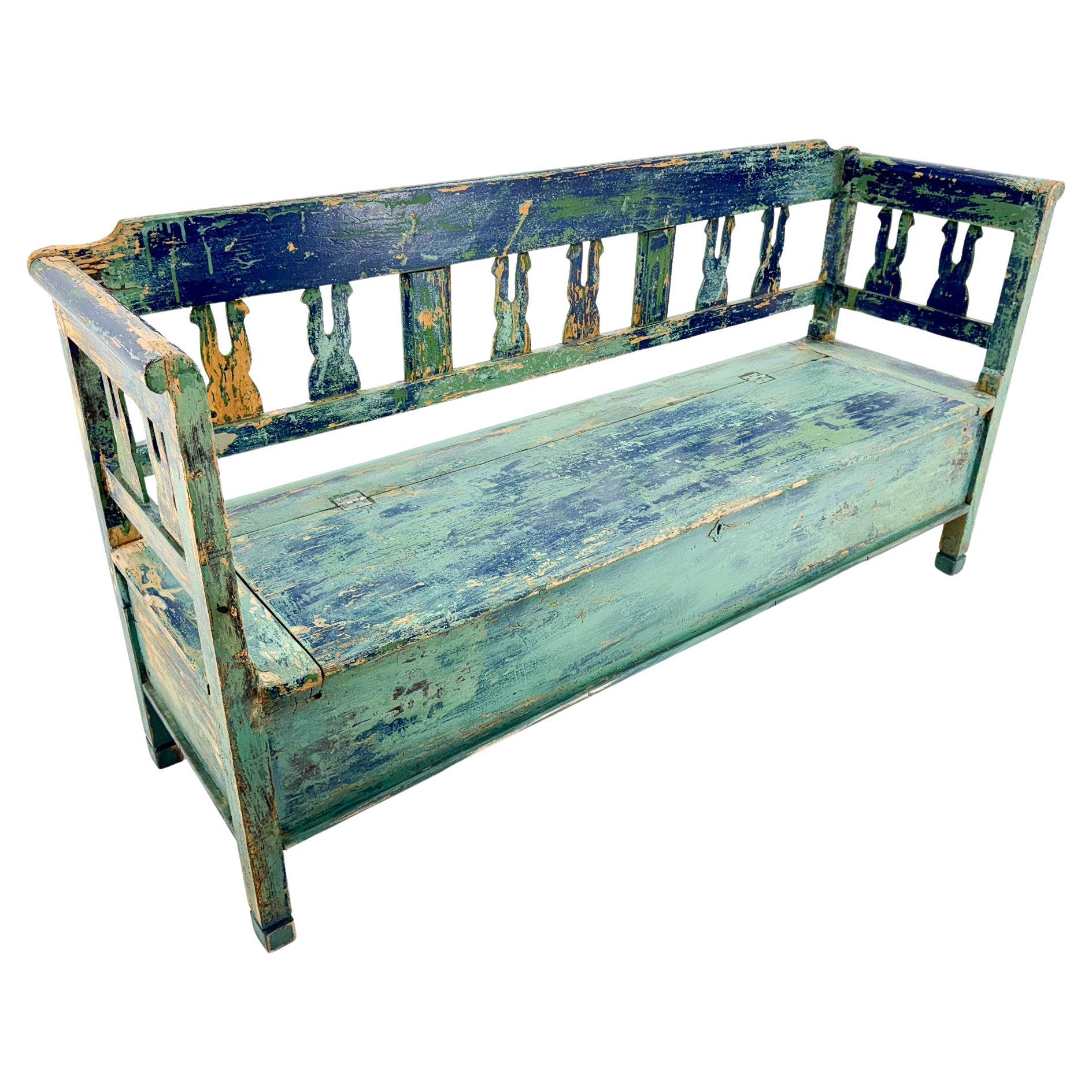 Antique Bench with Storage Space and Beautiful Original Patina