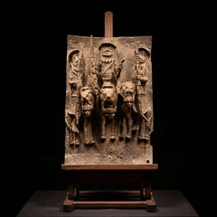 Antike Benin Bronzetafel 1970er Jahre Königlicher Oba Hofkrieger Verlorenes Wachs Afrikanische Kunst