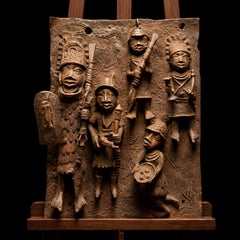 Antike Benin Bronzetafel 1970er Jahre Königlicher Oba Hofkrieger Verlorenes Wachs Afrikanische Kunst