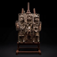 Antike Benin Bronzetafel 1970er Jahre Königlicher Oba Hofkrieger Verlorenes Wachs Afrikanische Kunst