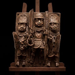 Antike Benin Bronzetafel 1970er Jahre Königlicher Oba Hofkrieger Verlorenes Wachs Afrikanische Kunst