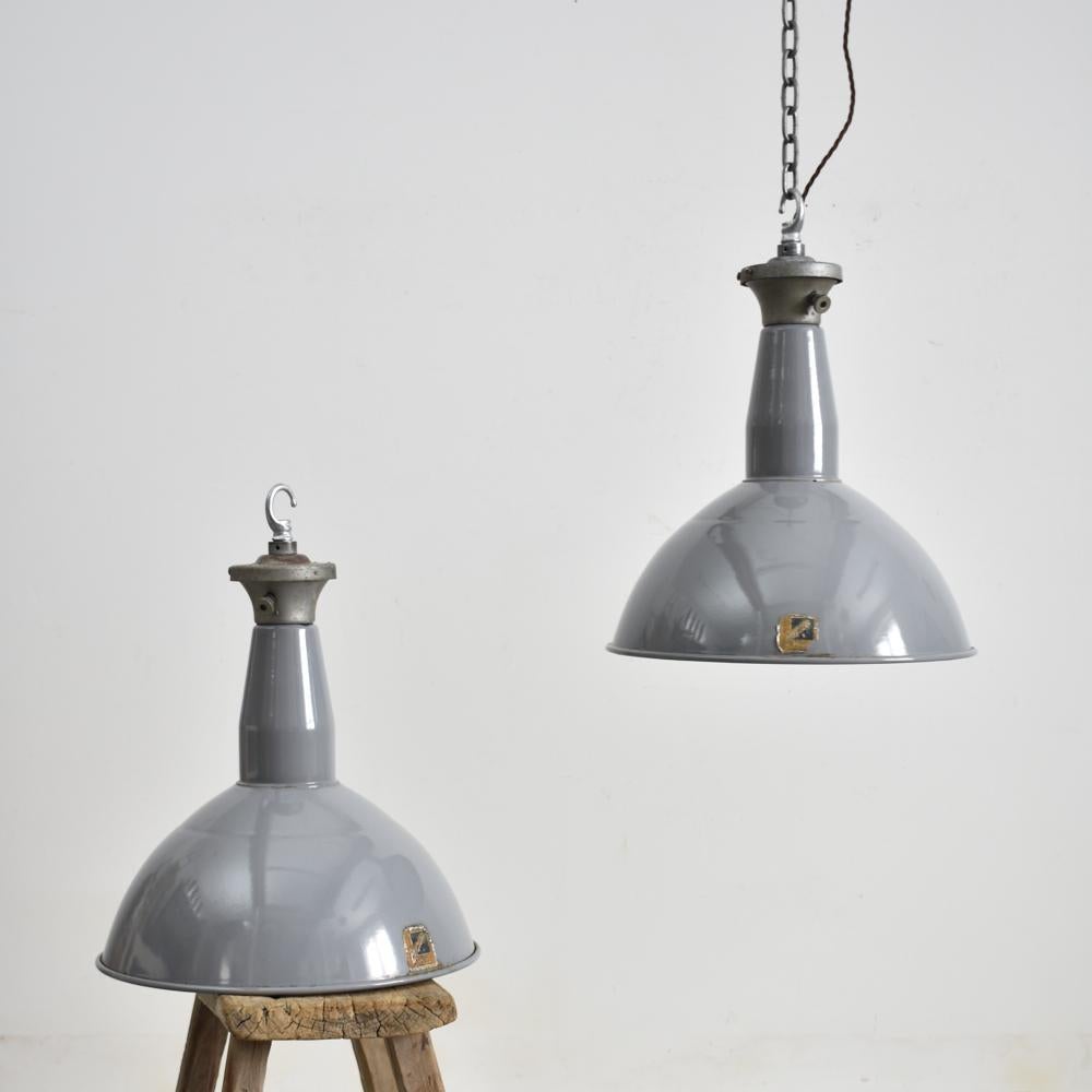 British Antique Benjamin Grey Dome Industrial Pendant Light For Sale