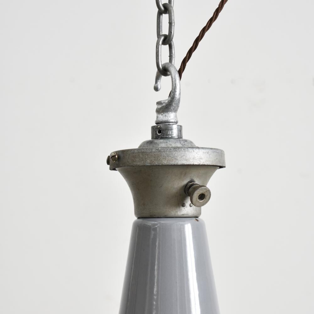 Enameled Antique Benjamin Grey Dome Industrial Pendant Light For Sale