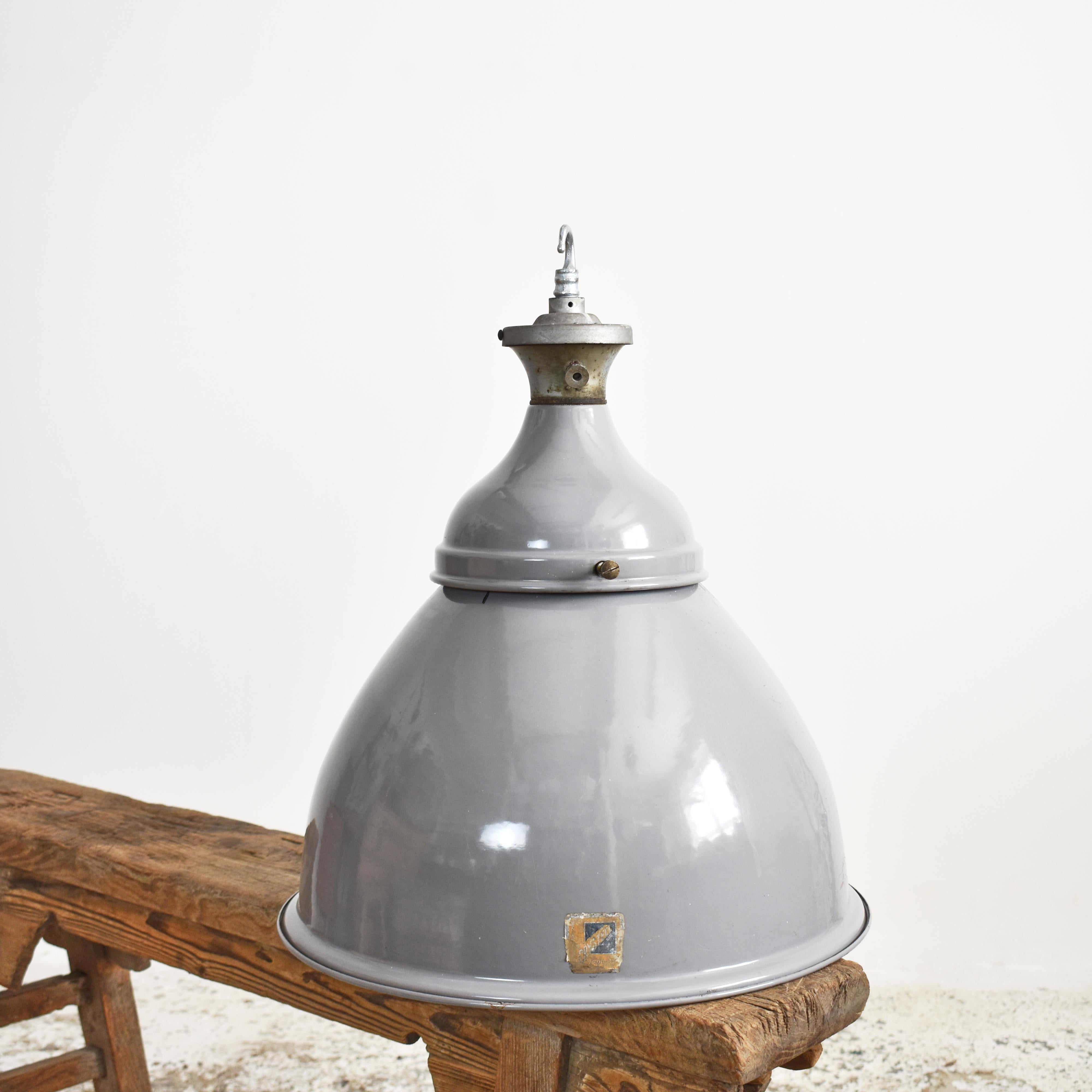 Mid-Century Modern Antique Benjamin Grey Dome Industrial Pendant Light For Sale