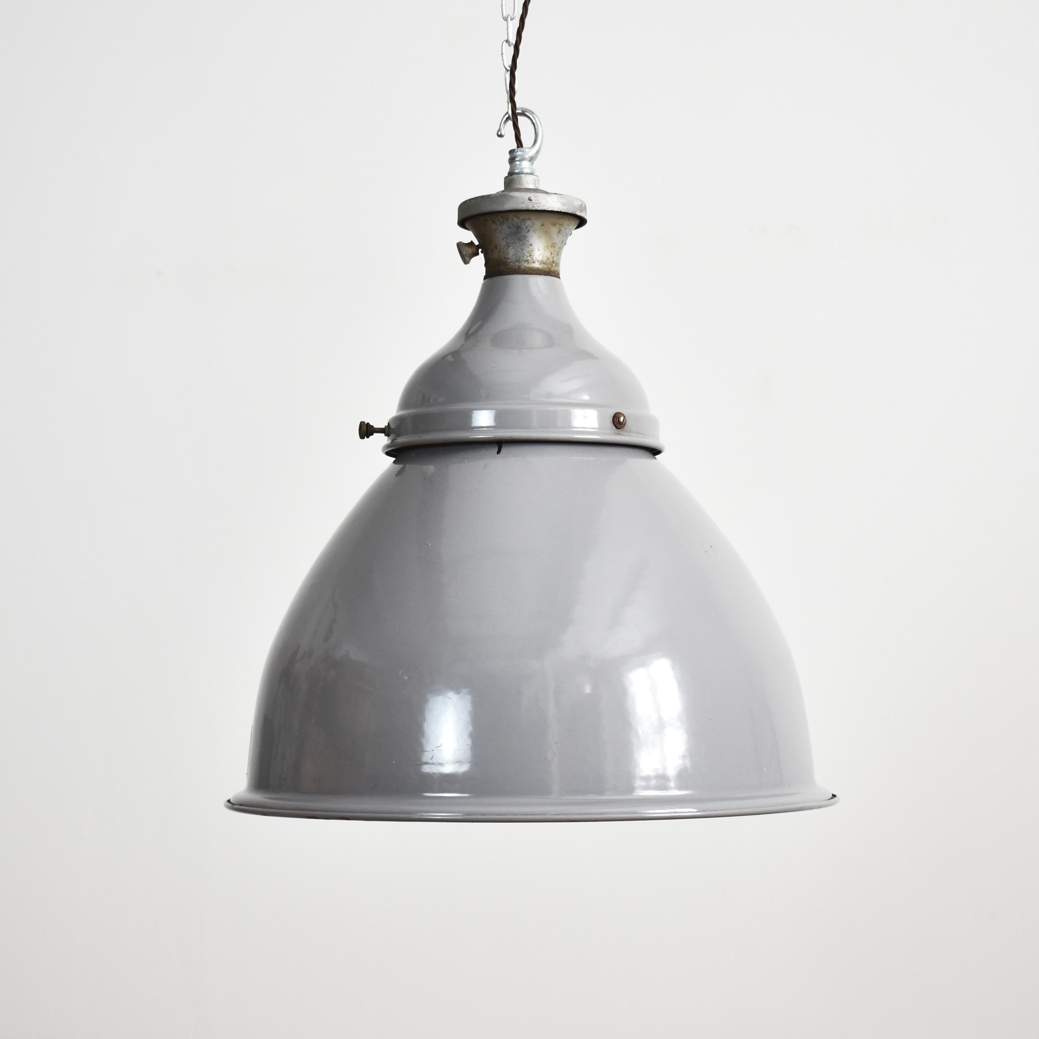 Antique Benjamin Grey Dome Industrial Pendant Light In Good Condition For Sale In Stockbridge, GB